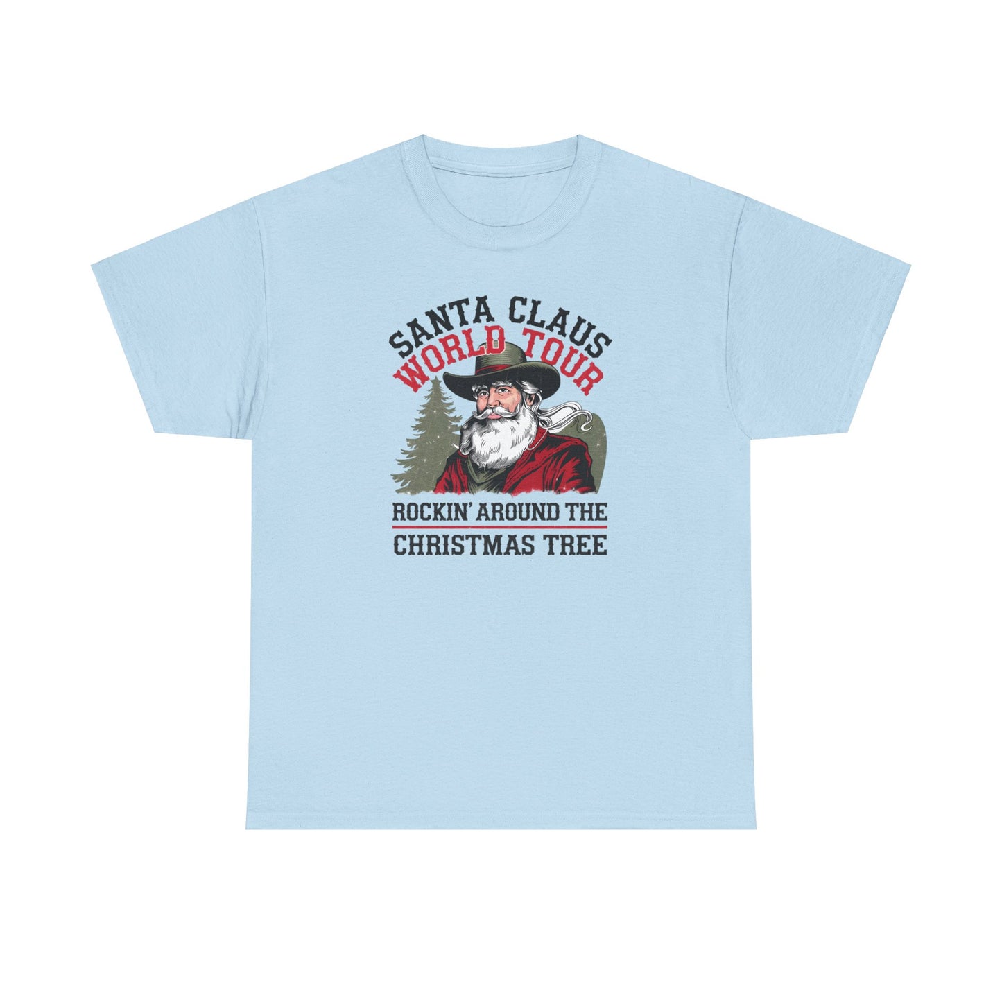 Cowboy Santa World Tour Unisex Heavy Cotton T-shirt - Christmas Funny Country Graphic Holiday Tee - sizes S - 5X