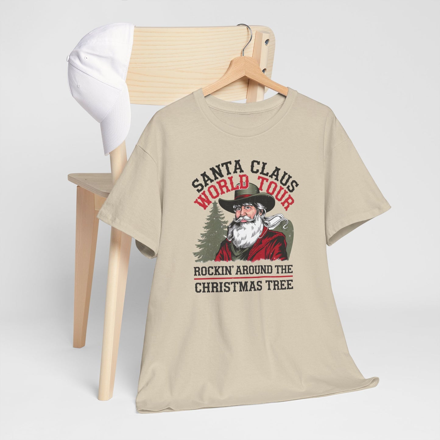 Cowboy Santa World Tour Unisex Heavy Cotton T-shirt - Christmas Funny Country Graphic Holiday Tee - sizes S - 5X