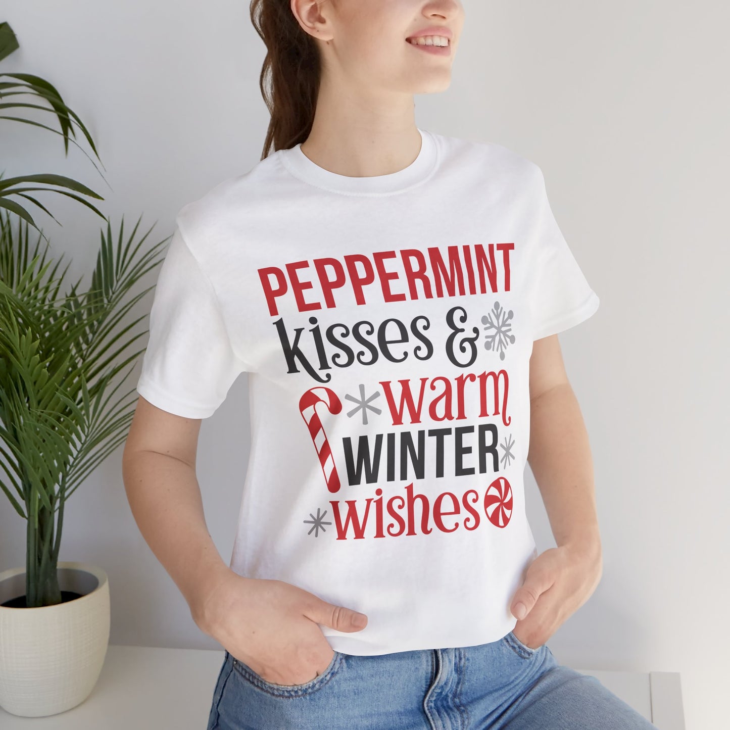 Peppermint Kisses and Warm Winter Wishes Unisex Jersey Short Sleeve Tee - sizes S - 3X