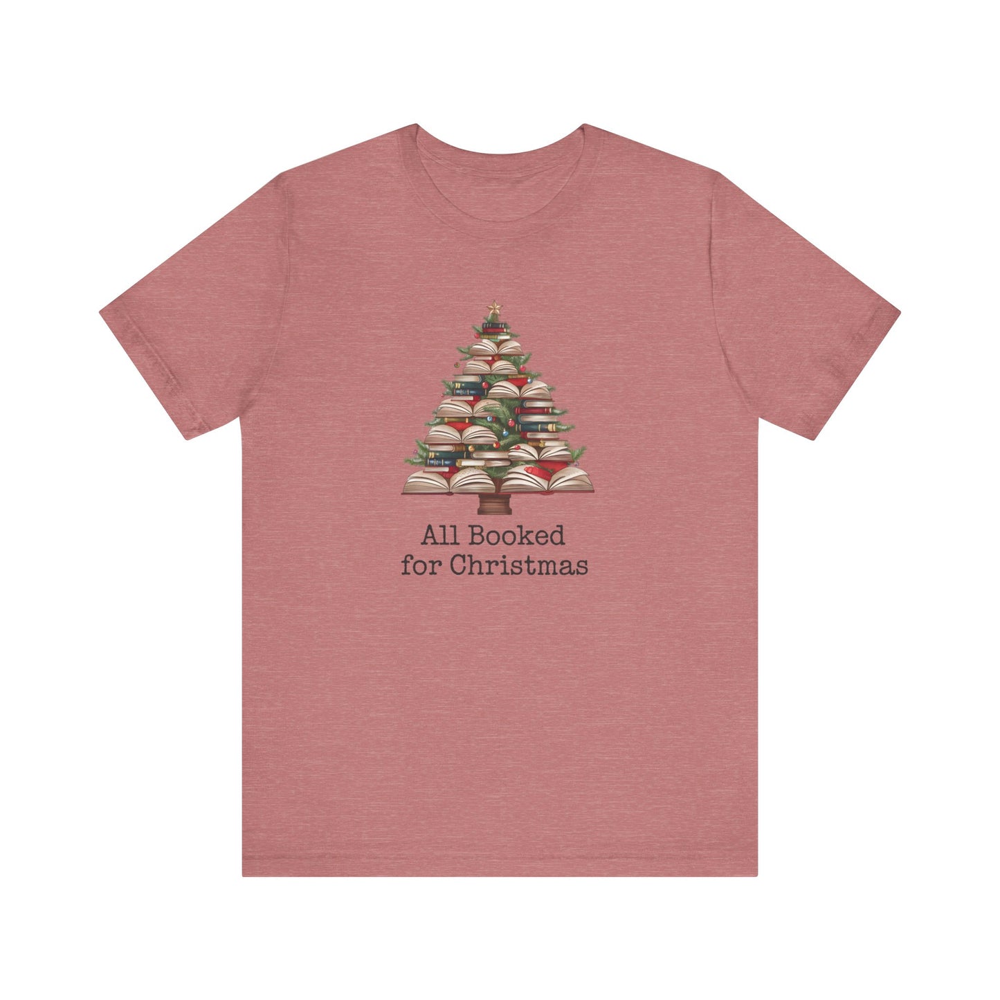 All Booked for Christmas, Book Christmas tree, Unisex Jersey Short Sleeve T-shirt - sizes S = 3X