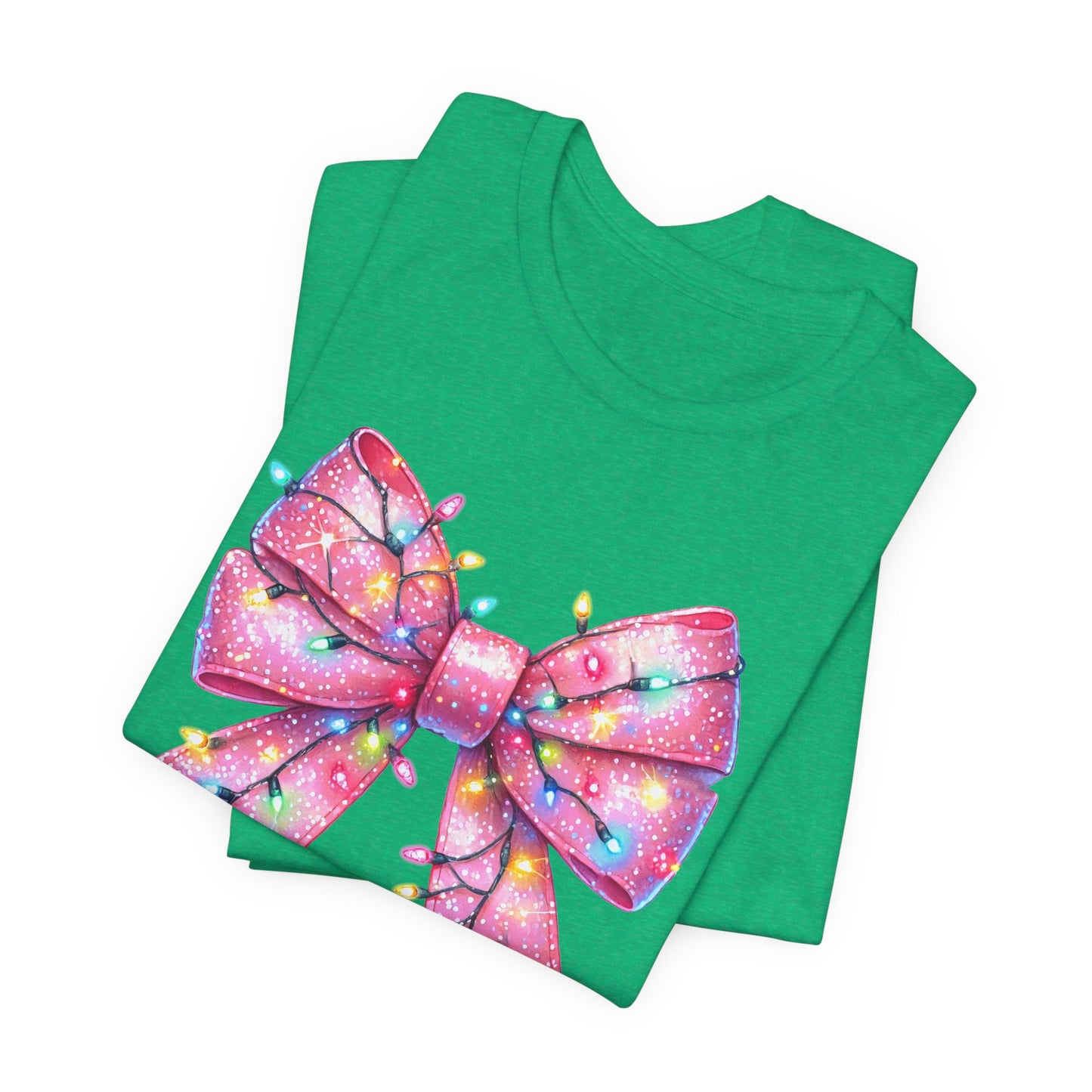 Pink Bow Christmas Tee - Festive Holiday Unisex Jersey T-shirt - sizes S - 3X