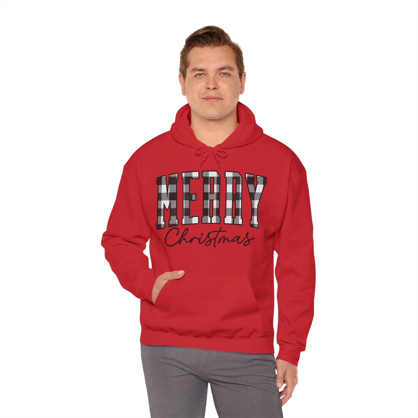 Buffalo Plaid Merry Christmas Unisex Heavy Blend Hooded Sweatshirt - S - 5X