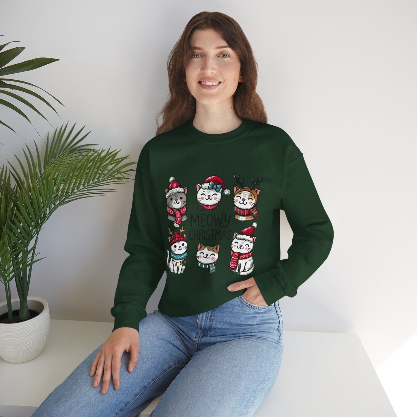 Meowy Christmas Crewneck Sweatshirt - size S - 5X