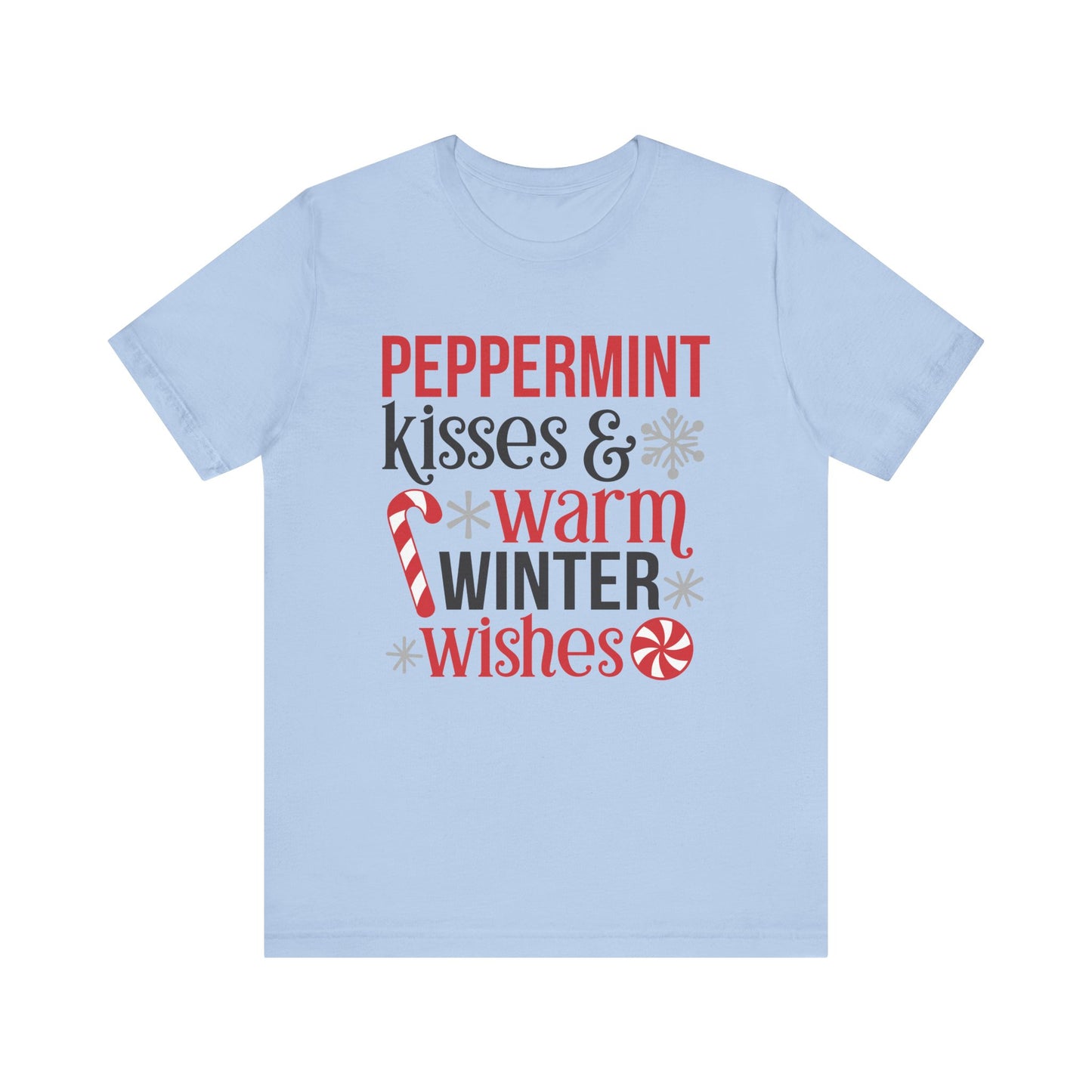 Peppermint Kisses and Warm Winter Wishes Unisex Jersey Short Sleeve Tee - sizes S - 3X