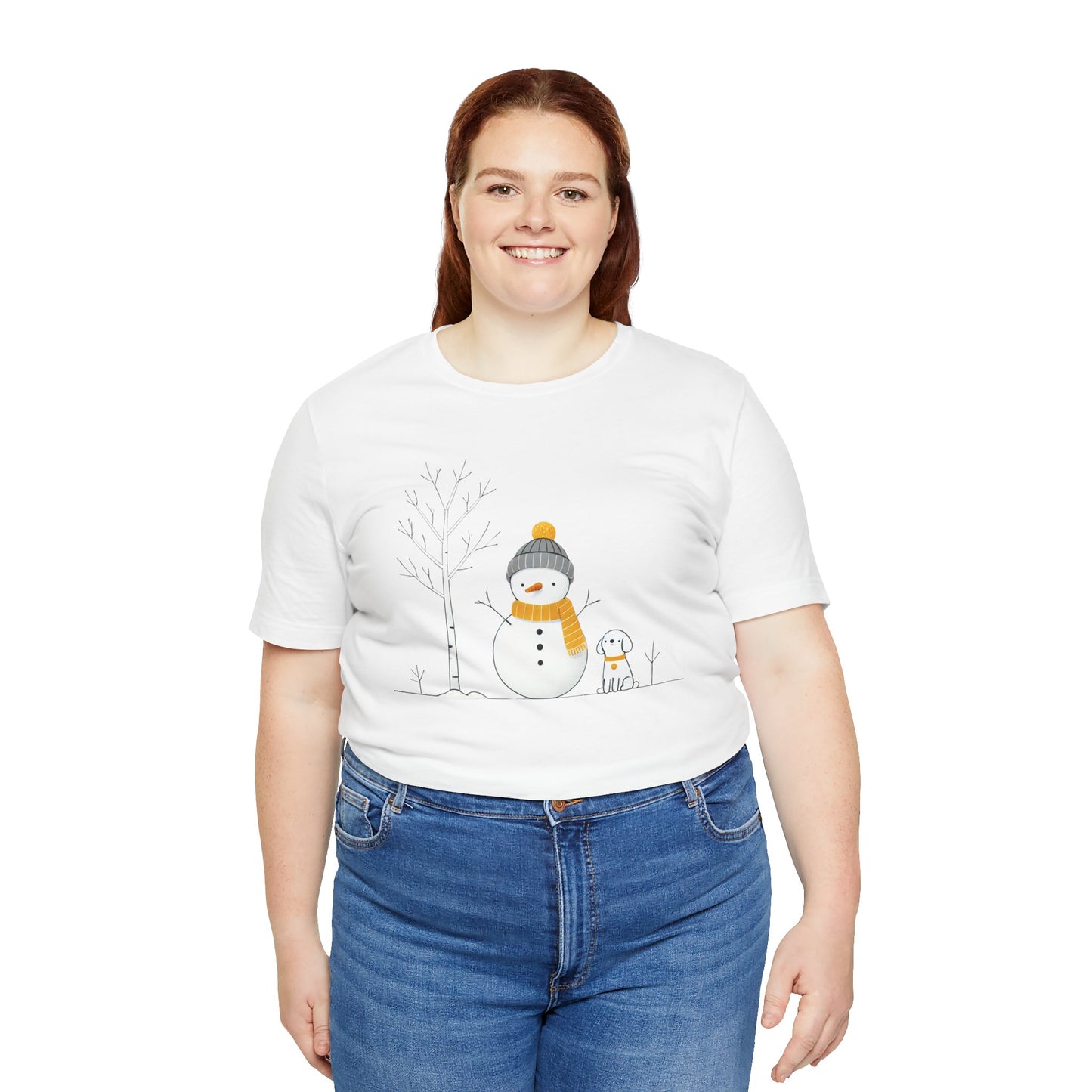 Snowman and dog winter scene Unisex Jersey Short Sleeve Tee - sizes S - 3X