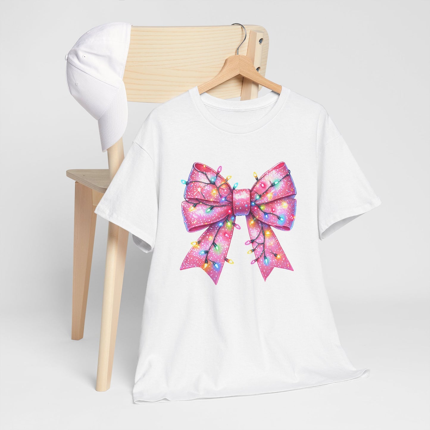 Pink Bow Unisex Tee - Christmas Lights Festive Shirt - sizes S - 5X