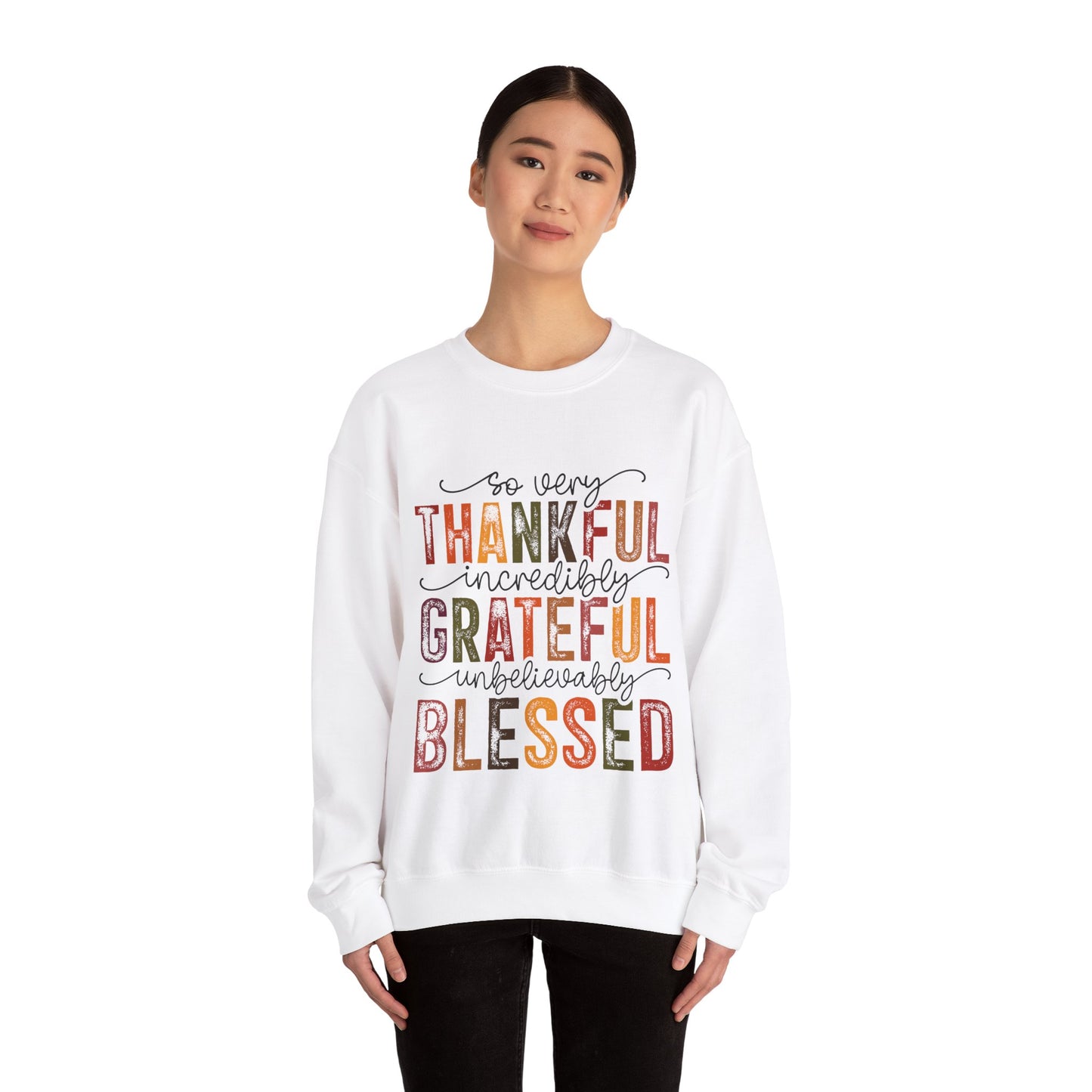 Thankful Grateful Blessed Unisex Heavy Blend Crewneck Sweatshirt - Thanksgiving Warm Cozy