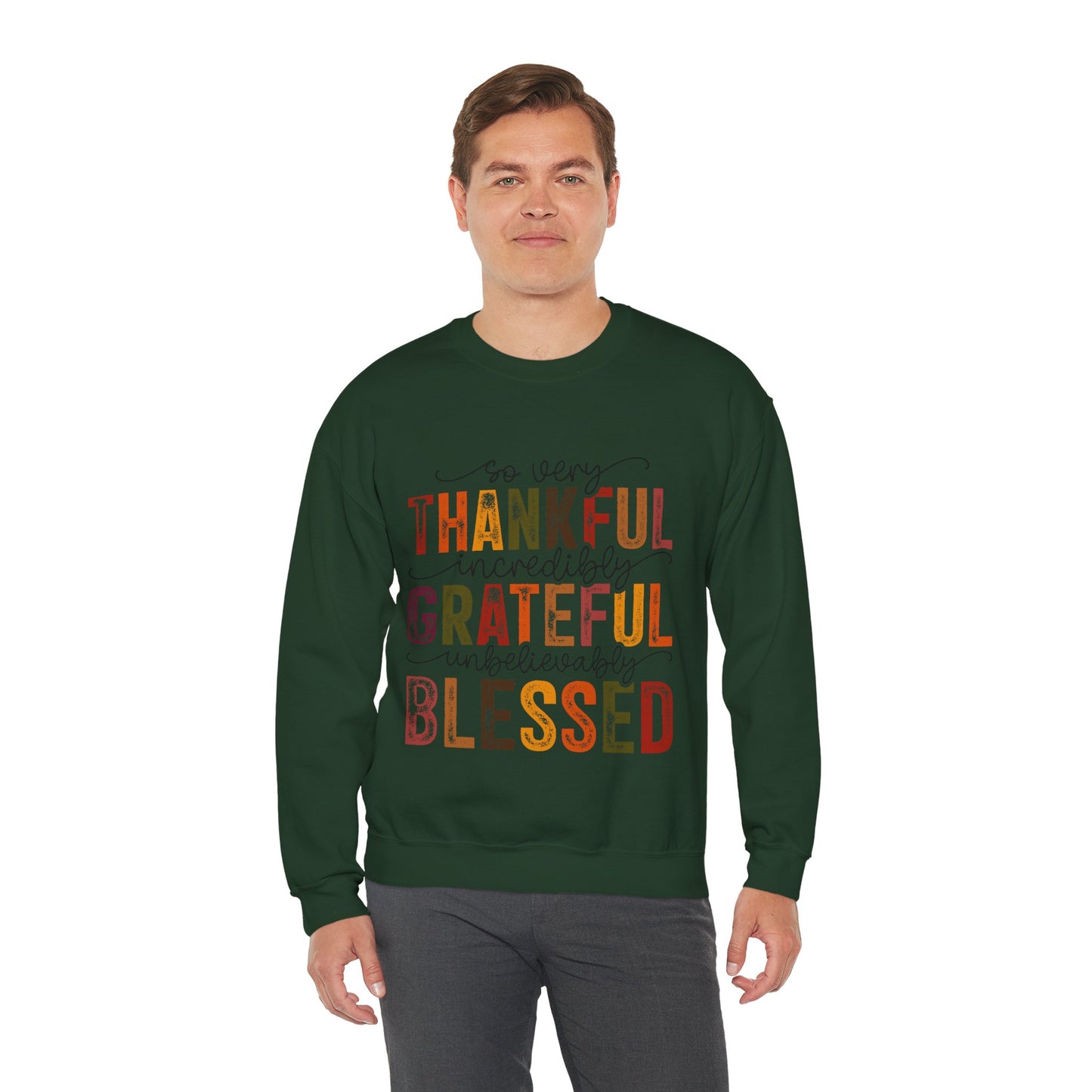 Thankful Grateful Blessed Unisex Heavy Blend Crewneck Sweatshirt - Thanksgiving Warm Cozy