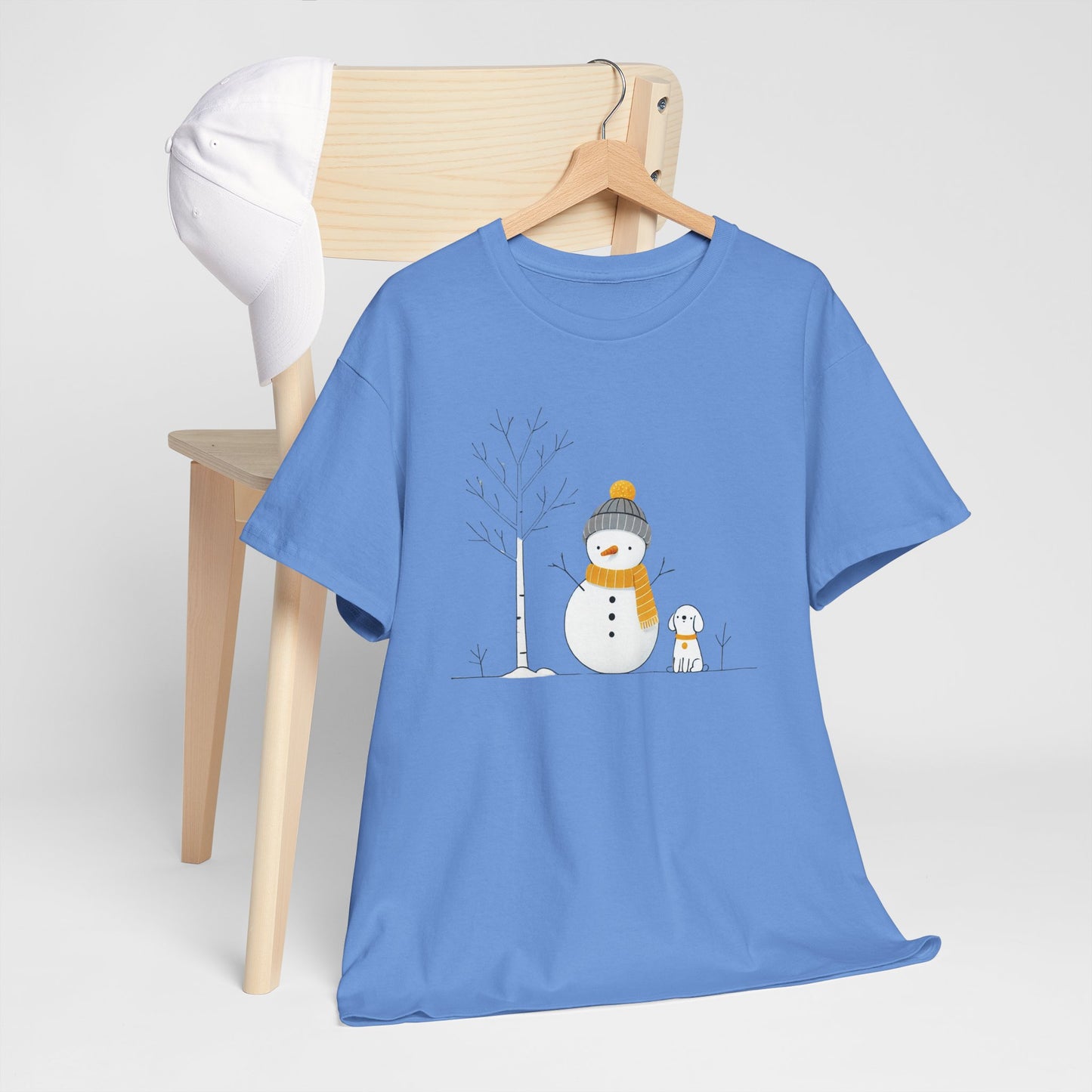 Snowman and dog Winter scene Unisex Heavy Cotton Tee - S - 3X