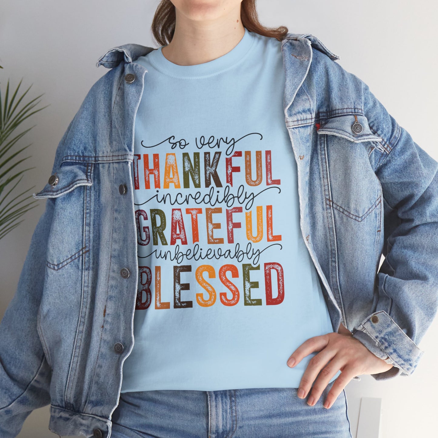 Thankful Grateful Blessed Unisex Heavy Cotton Tee - Thanksgiving Distressed Graphic T-Shirt