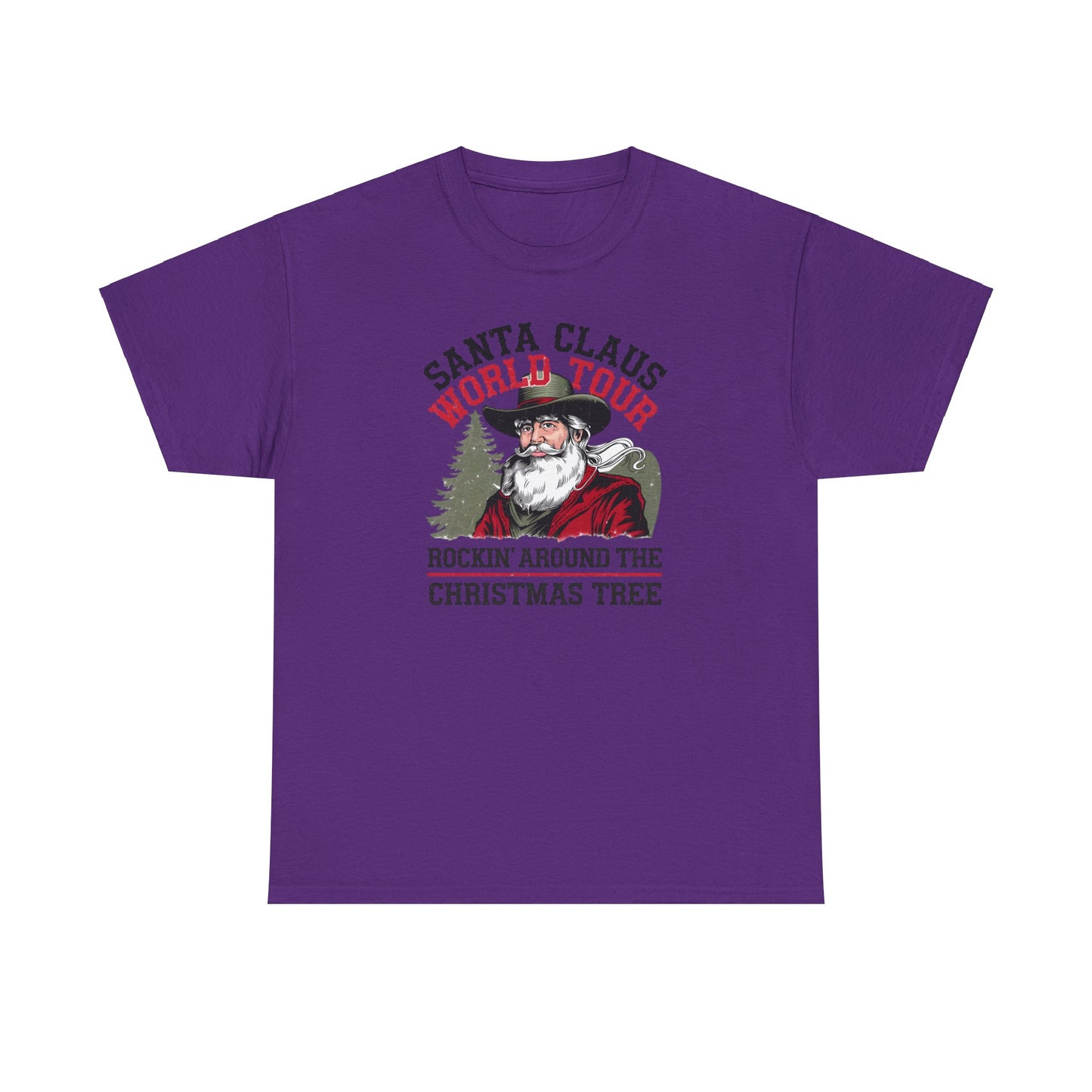 Cowboy Santa World Tour Unisex Heavy Cotton T-shirt - Christmas Funny Country Graphic Holiday Tee - sizes S - 5X