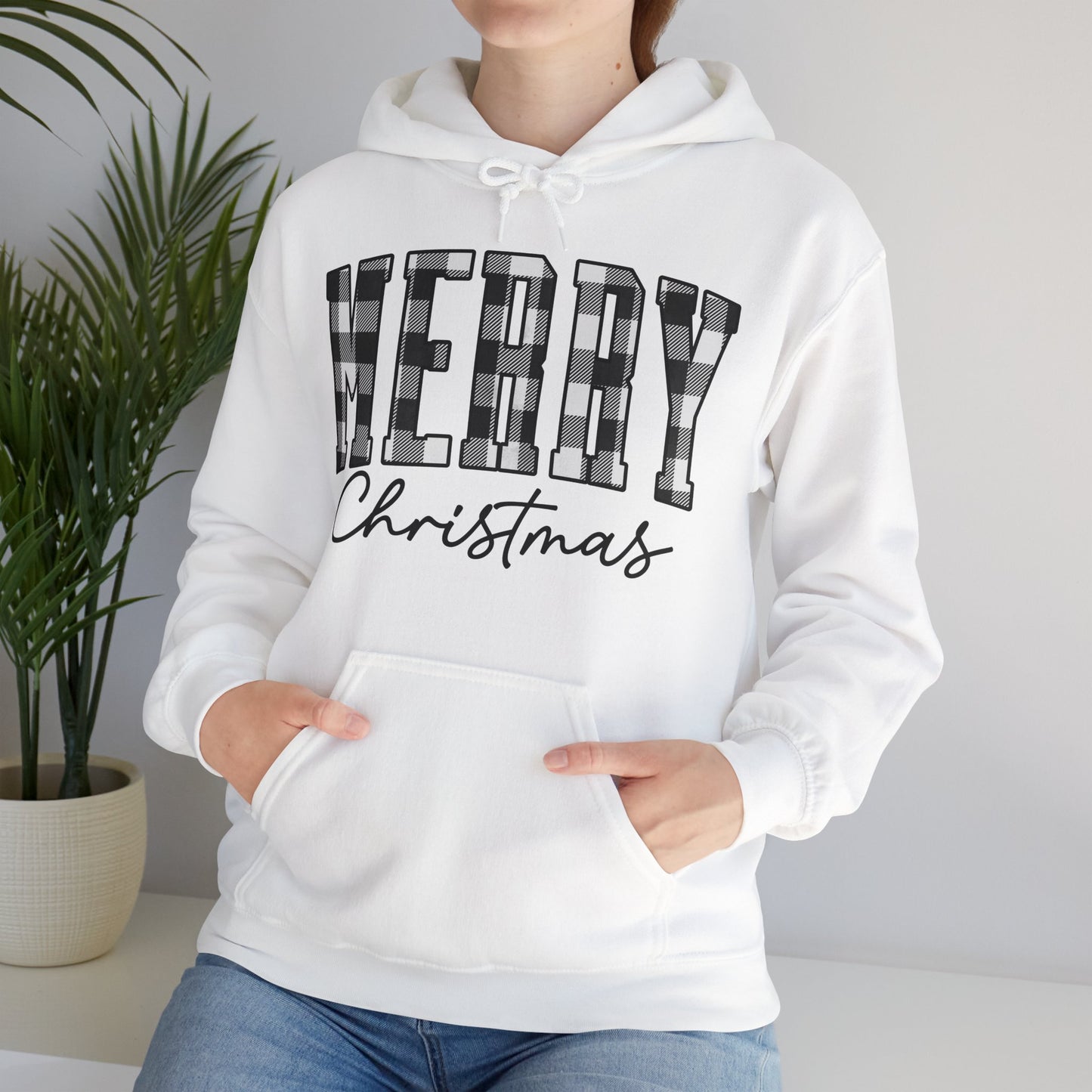 Buffalo Plaid Merry Christmas Unisex Heavy Blend Hooded Sweatshirt - S - 5X