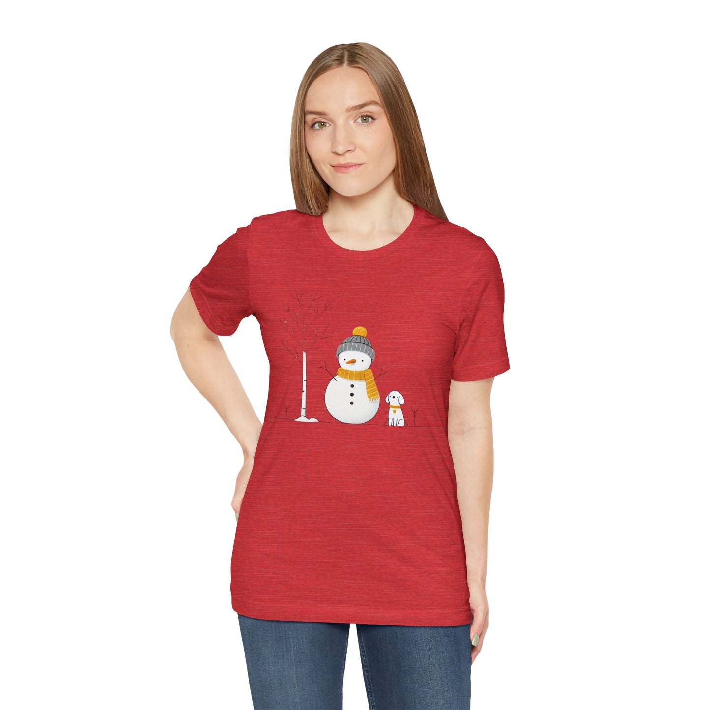 Snowman and dog winter scene Unisex Jersey Short Sleeve Tee - sizes S - 3X