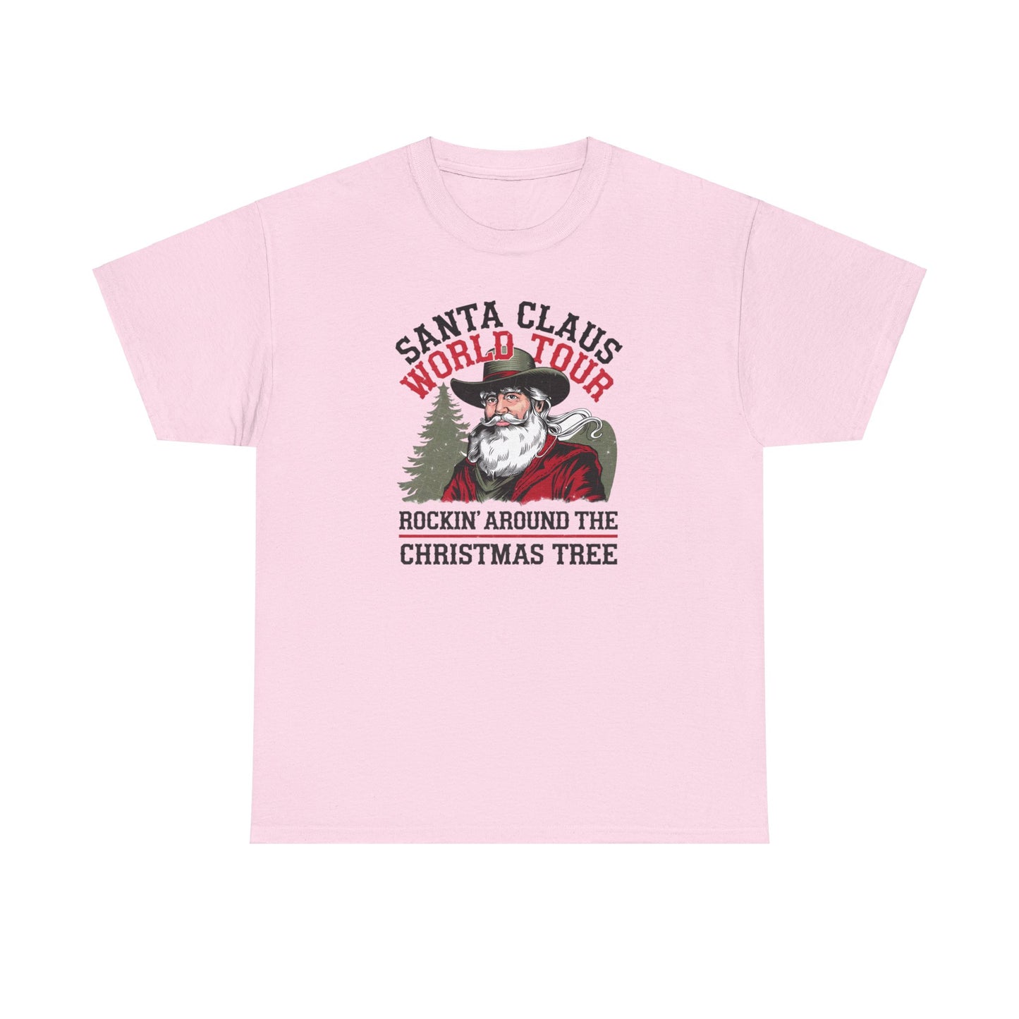 Cowboy Santa World Tour Unisex Heavy Cotton T-shirt - Christmas Funny Country Graphic Holiday Tee - sizes S - 5X