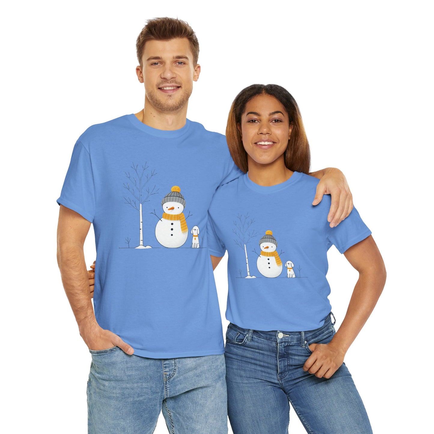 Snowman and dog Winter scene Unisex Heavy Cotton Tee - S - 3X