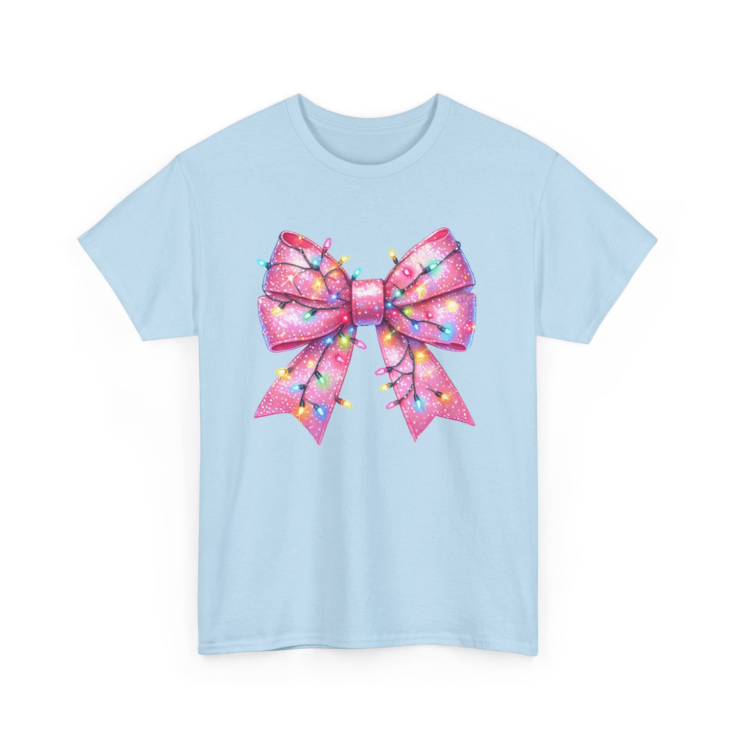 Pink Bow Unisex Tee - Christmas Lights Festive Shirt - sizes S - 5X