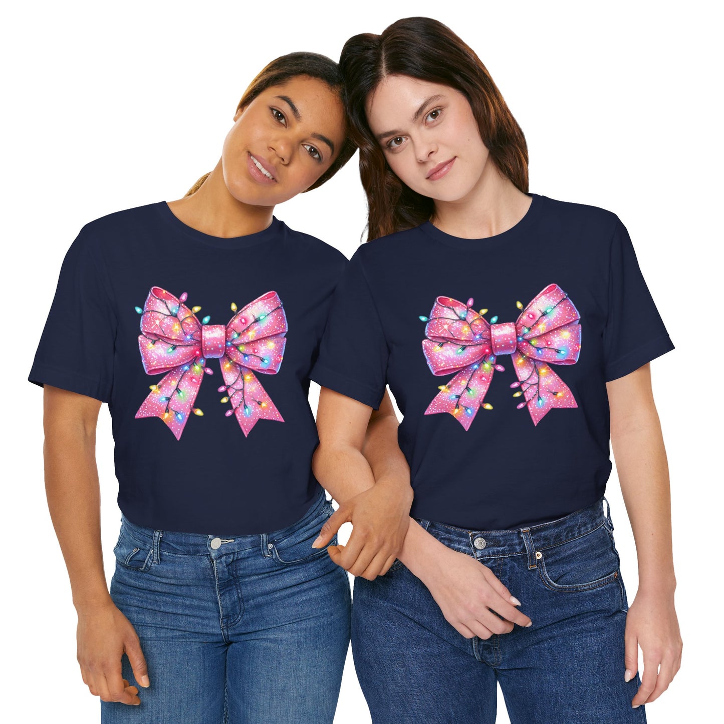 Pink Bow Christmas Tee - Festive Holiday Unisex Jersey T-shirt - sizes S - 3X