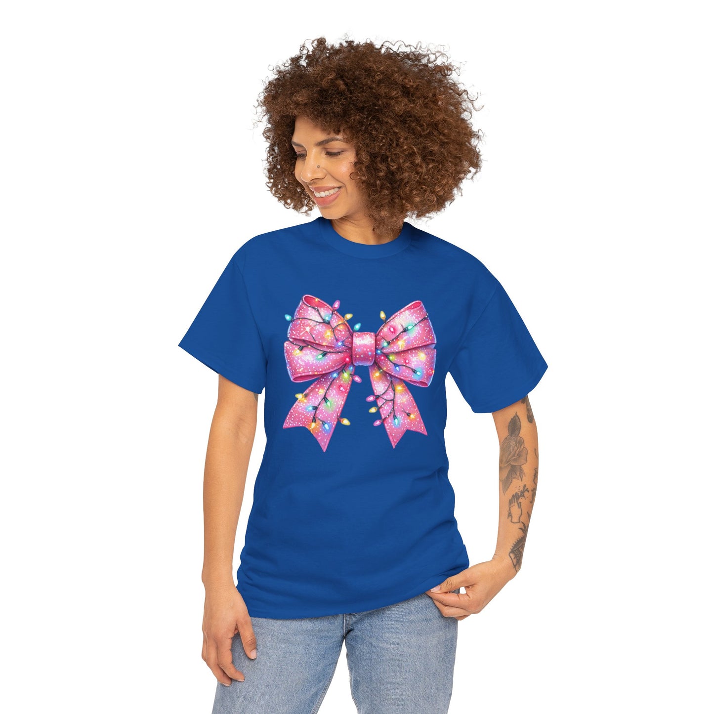 Pink Bow Unisex Tee - Christmas Lights Festive Shirt - sizes S - 5X