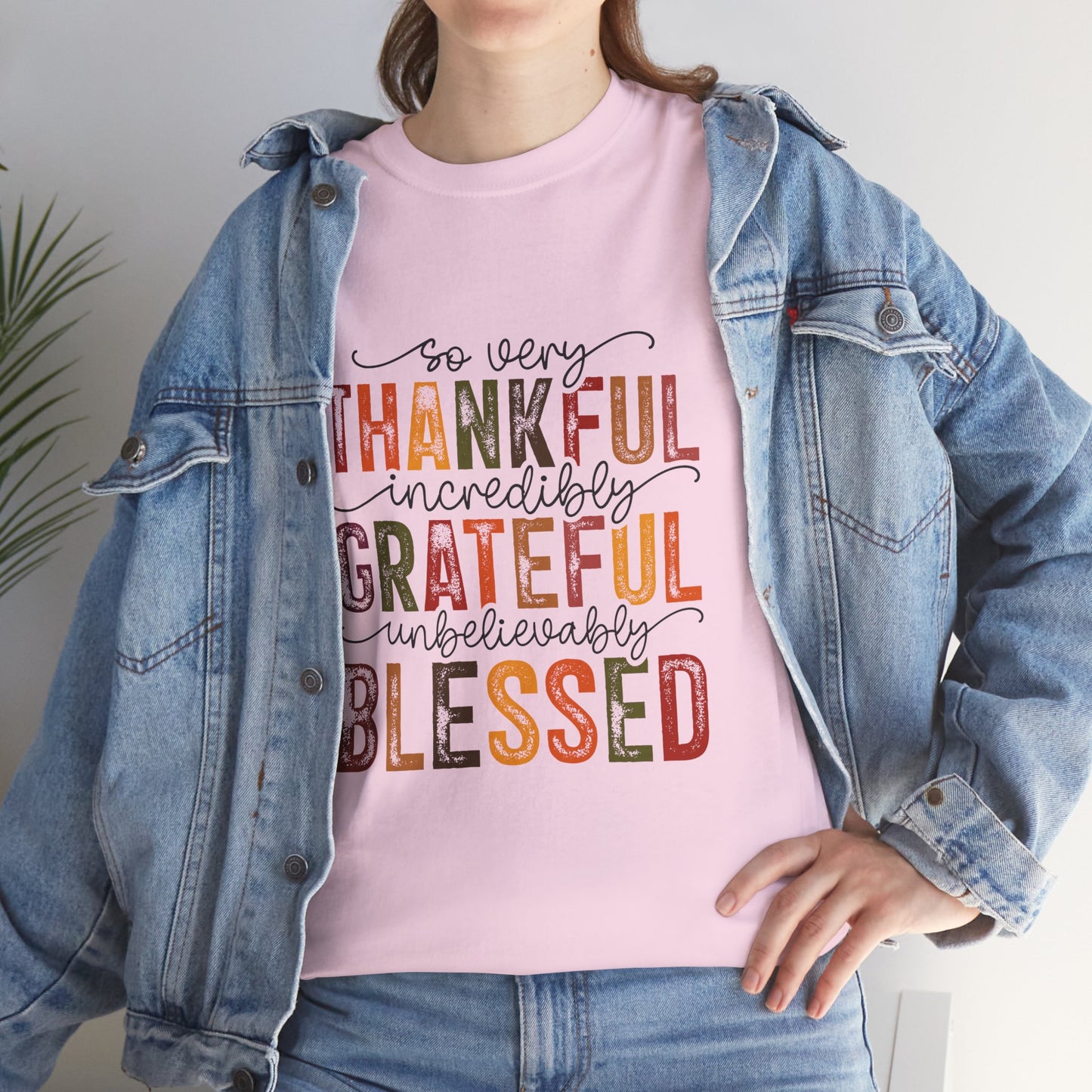 Thankful Grateful Blessed Unisex Heavy Cotton Tee - Thanksgiving Distressed Graphic T-Shirt