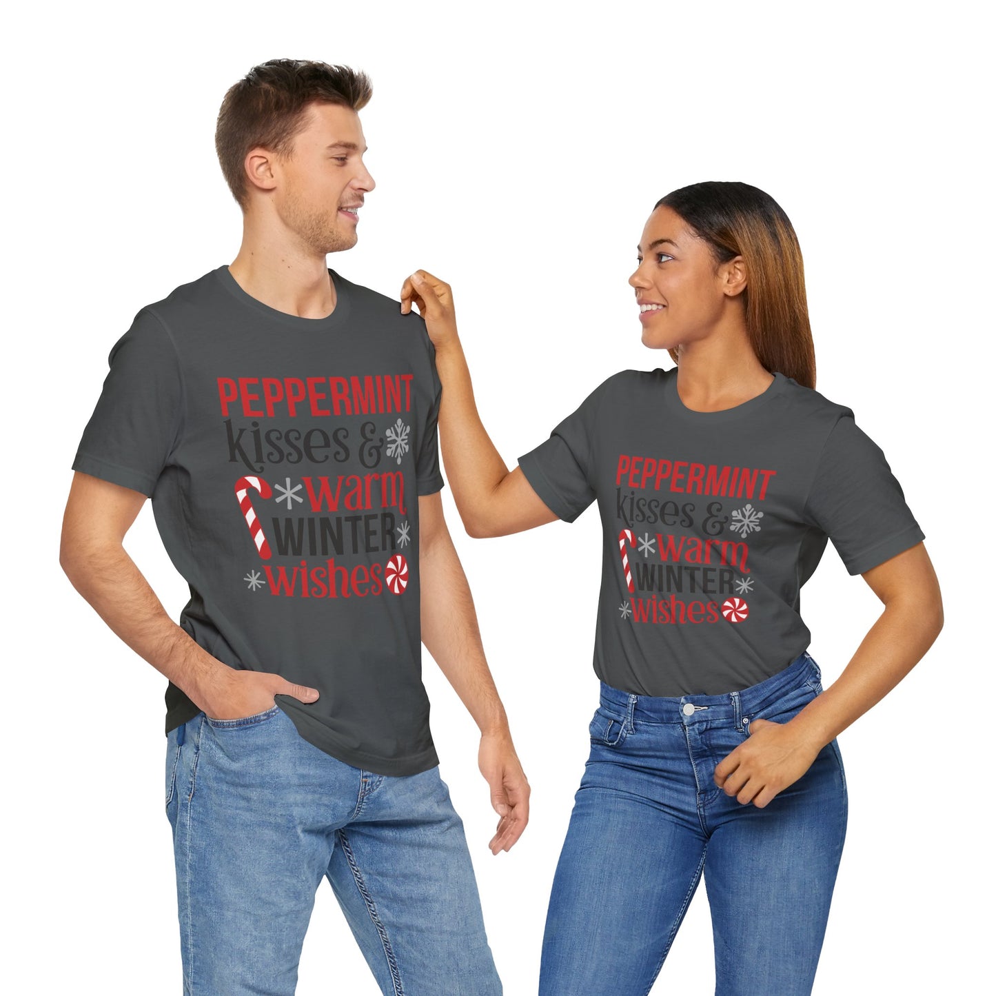 Peppermint Kisses and Warm Winter Wishes Unisex Jersey Short Sleeve Tee - sizes S - 3X