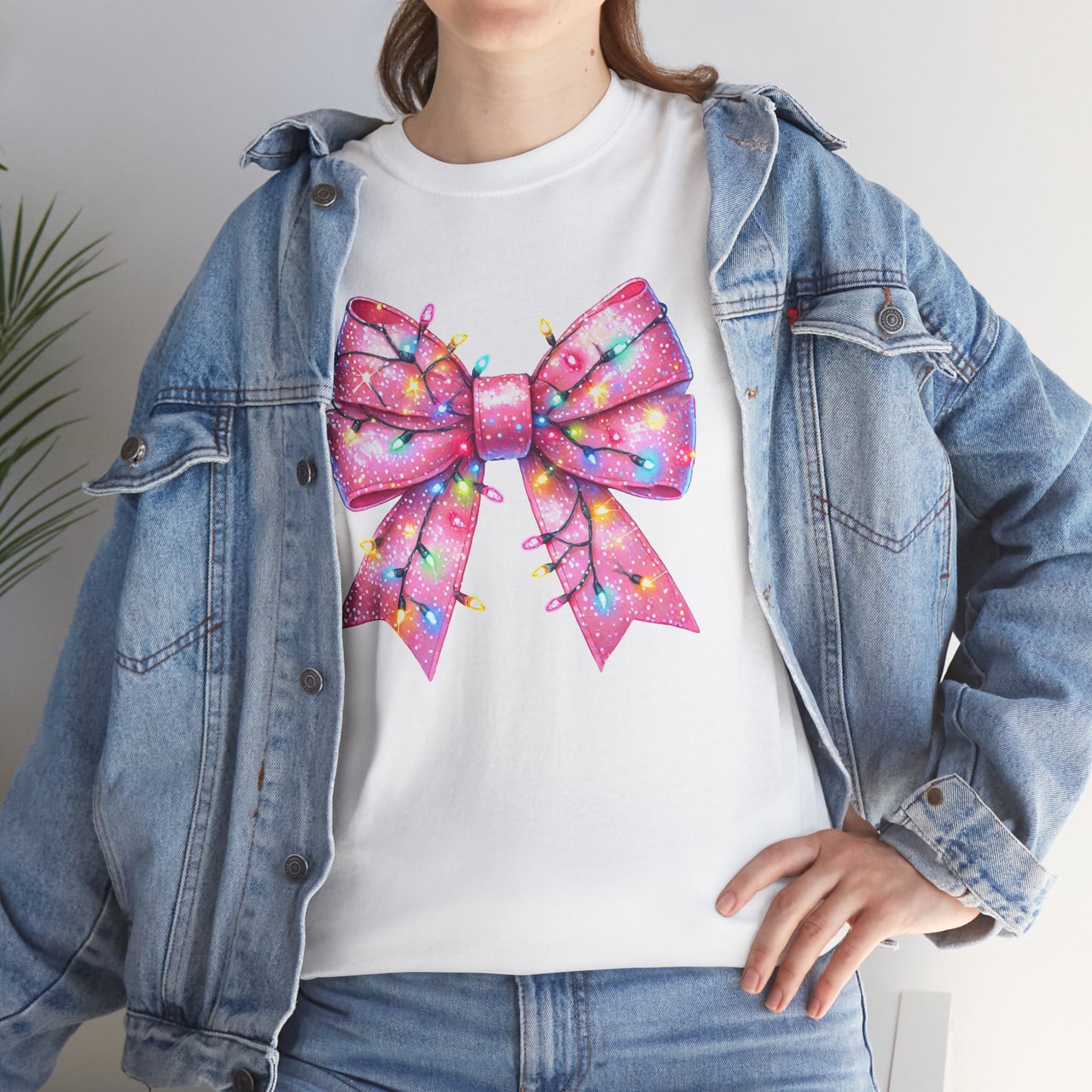 Pink Bow Unisex Tee - Christmas Lights Festive Shirt - sizes S - 5X