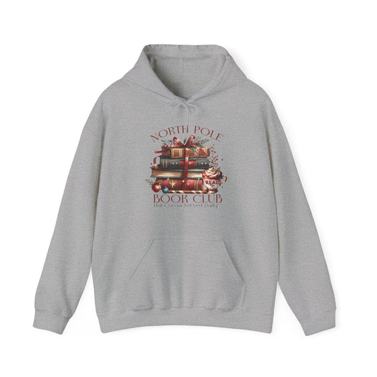 North Pole Book Club Heavy Blend Hoodie - Christmas Book Lover Festive Sweatshirt - sizes S - 5X