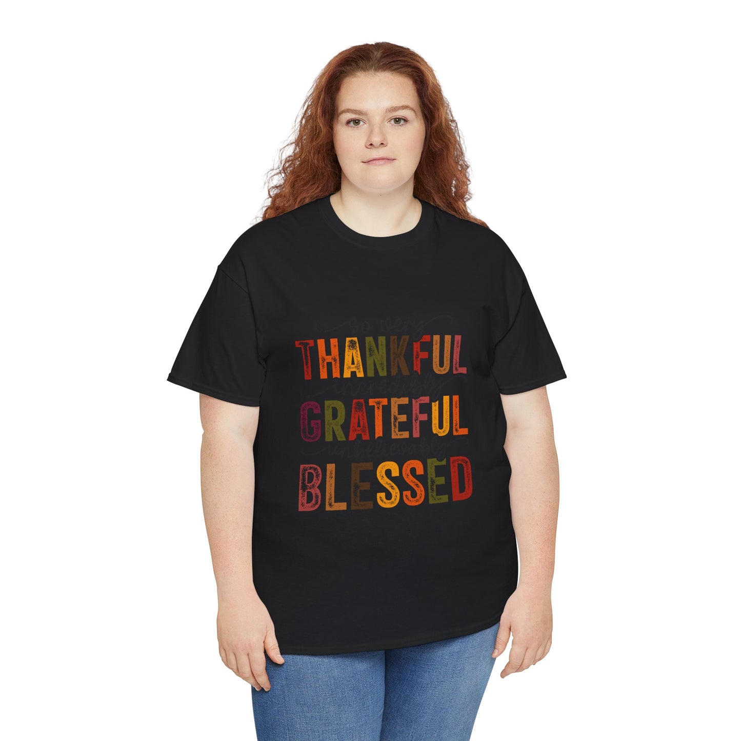 Thankful Grateful Blessed Unisex Heavy Cotton Tee - Thanksgiving Distressed Graphic T-Shirt