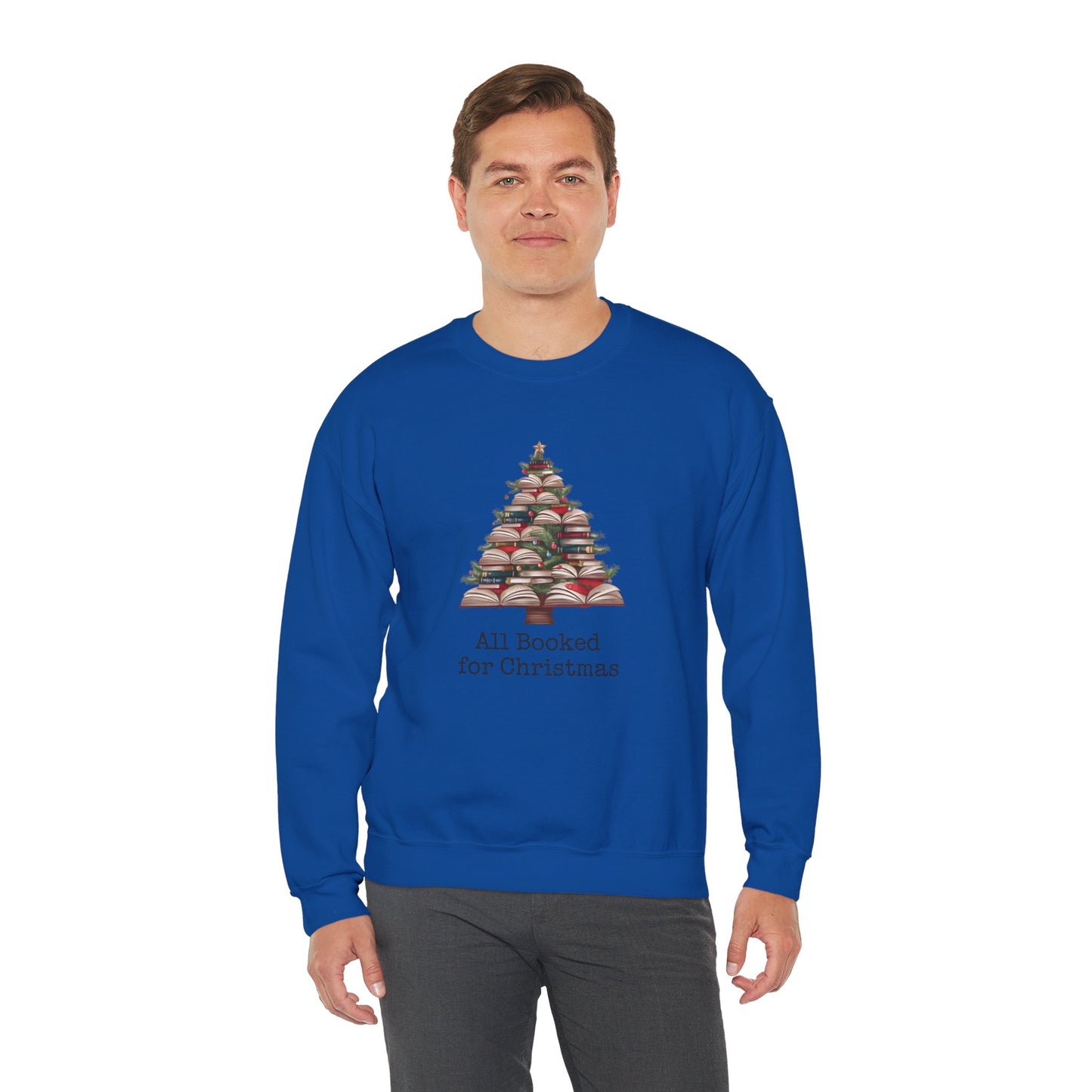 All Booked for Christmas, Book Christmas tree, Unisex Heavy Blend Crewneck Sweatshirt - sizes S - 3X