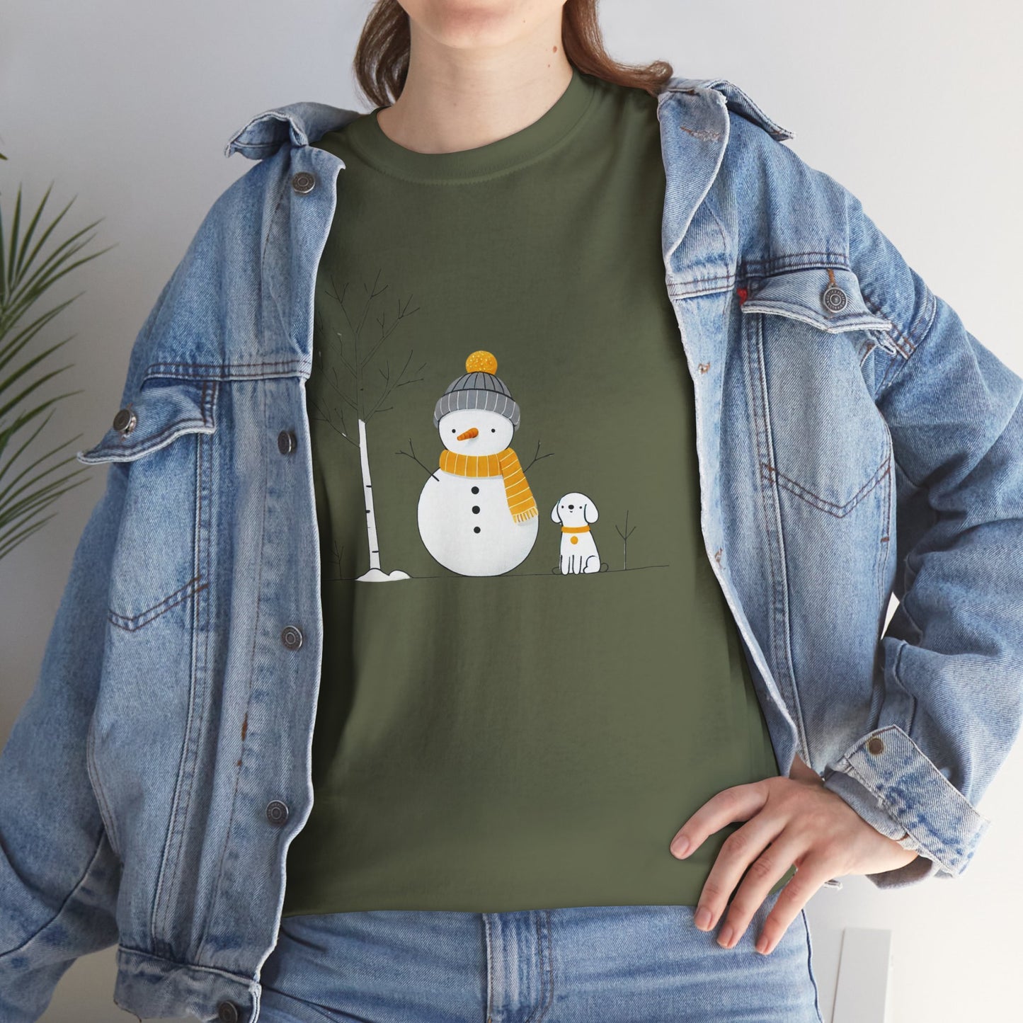 Snowman and dog Winter scene Unisex Heavy Cotton Tee - S - 3X