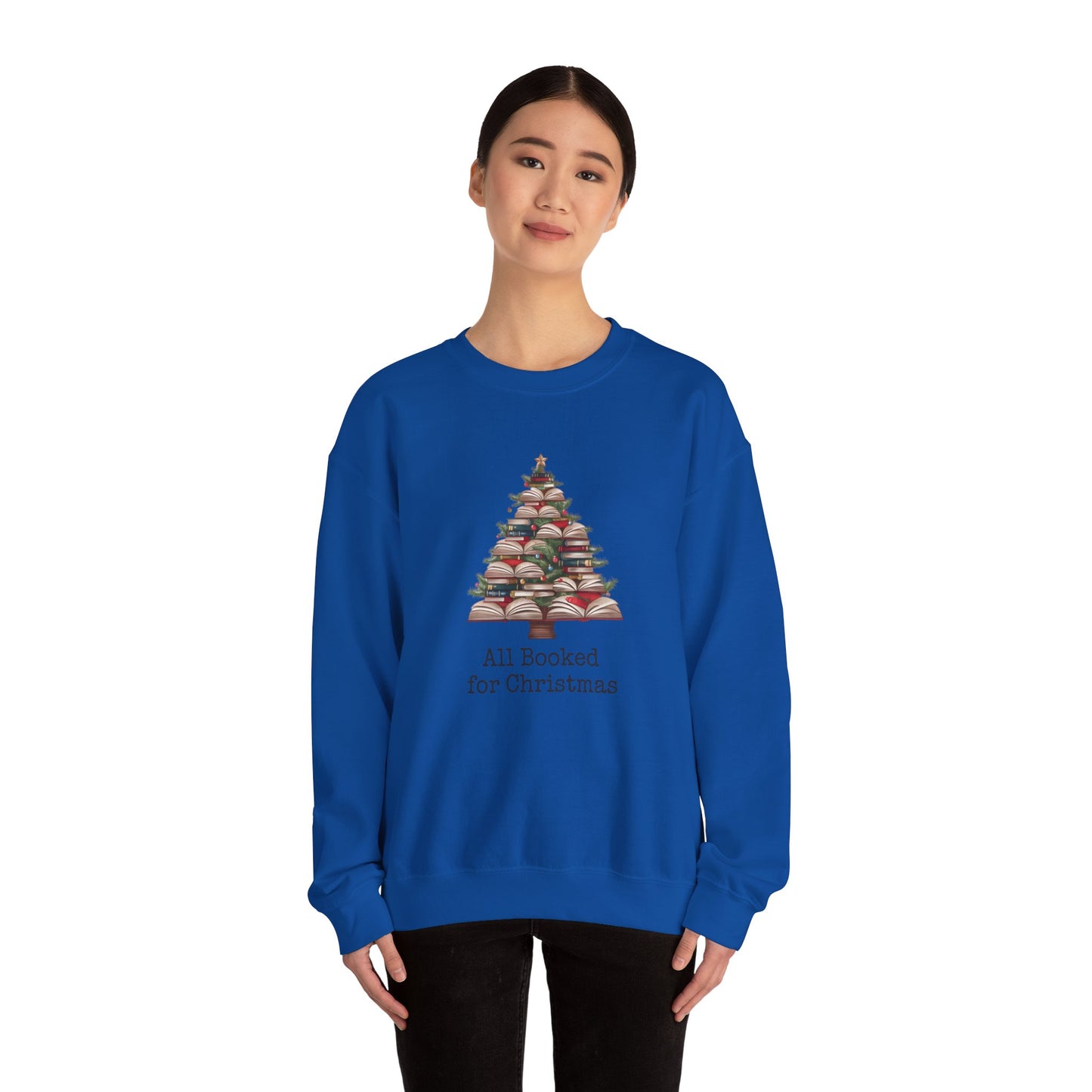 All Booked for Christmas, Book Christmas tree, Unisex Heavy Blend Crewneck Sweatshirt - sizes S - 3X