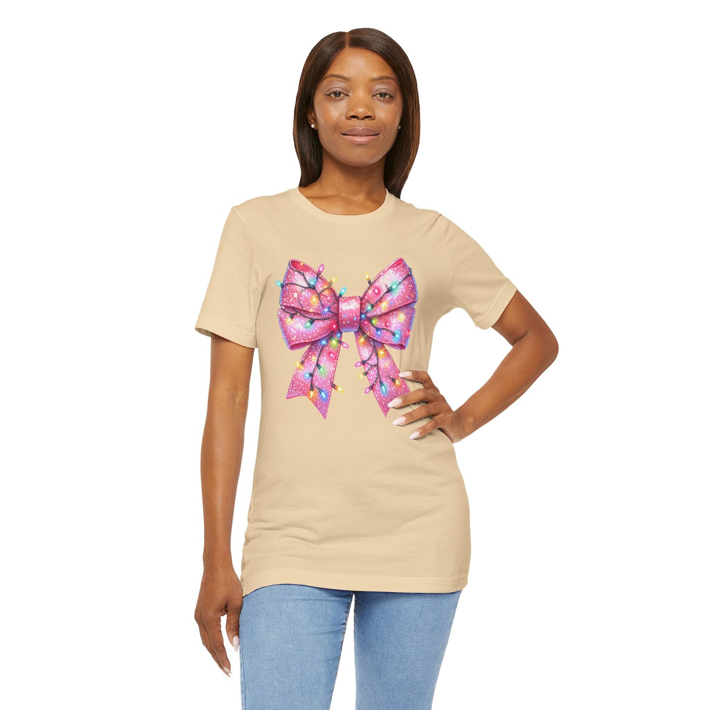 Pink Christmas Bow Unisex Jersey Short Sleeve Tee - sizes S - 3X