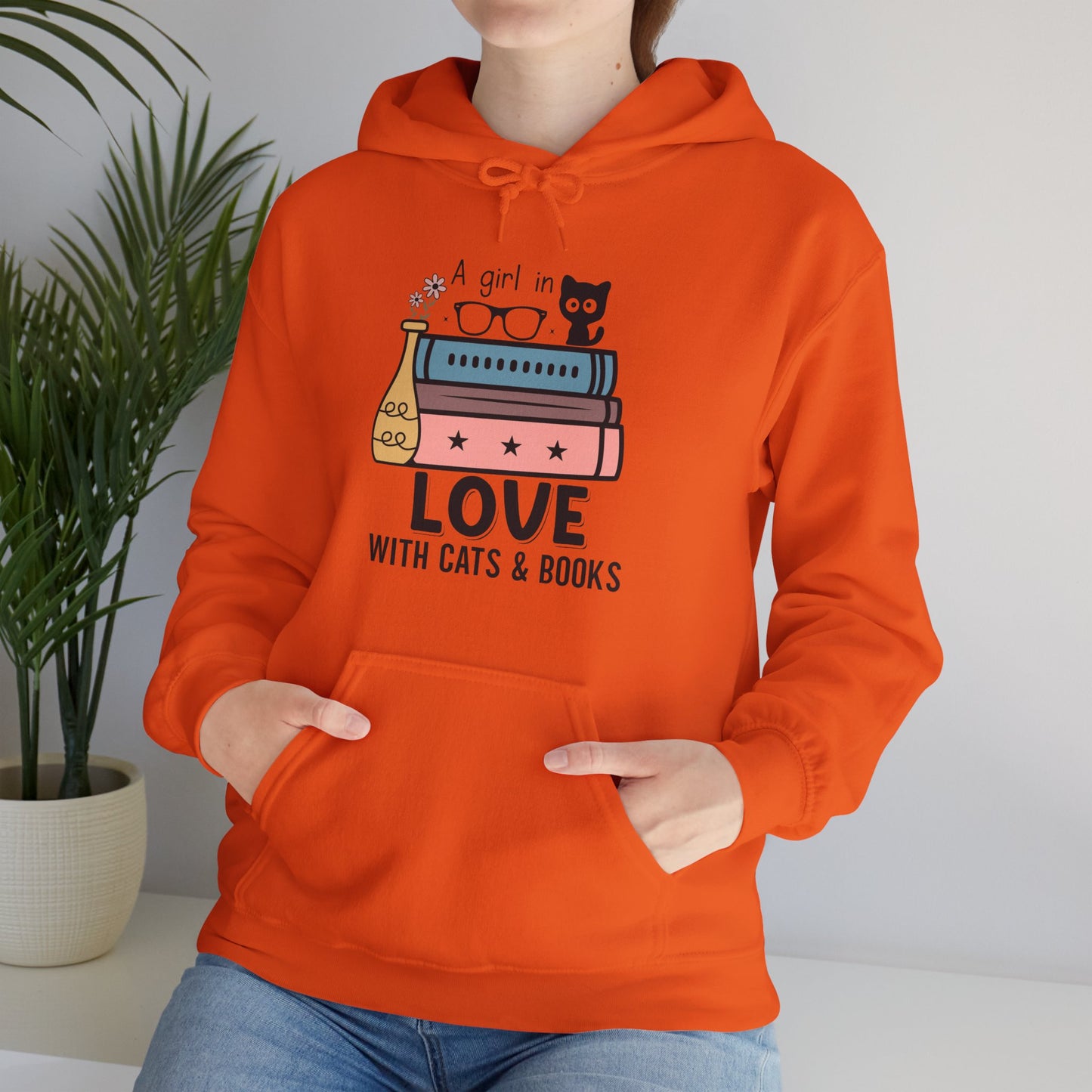 Just a girl in love with cats and books Unisex Heavy Blend™ Hooded Sweatshirt - S - 3X sizes