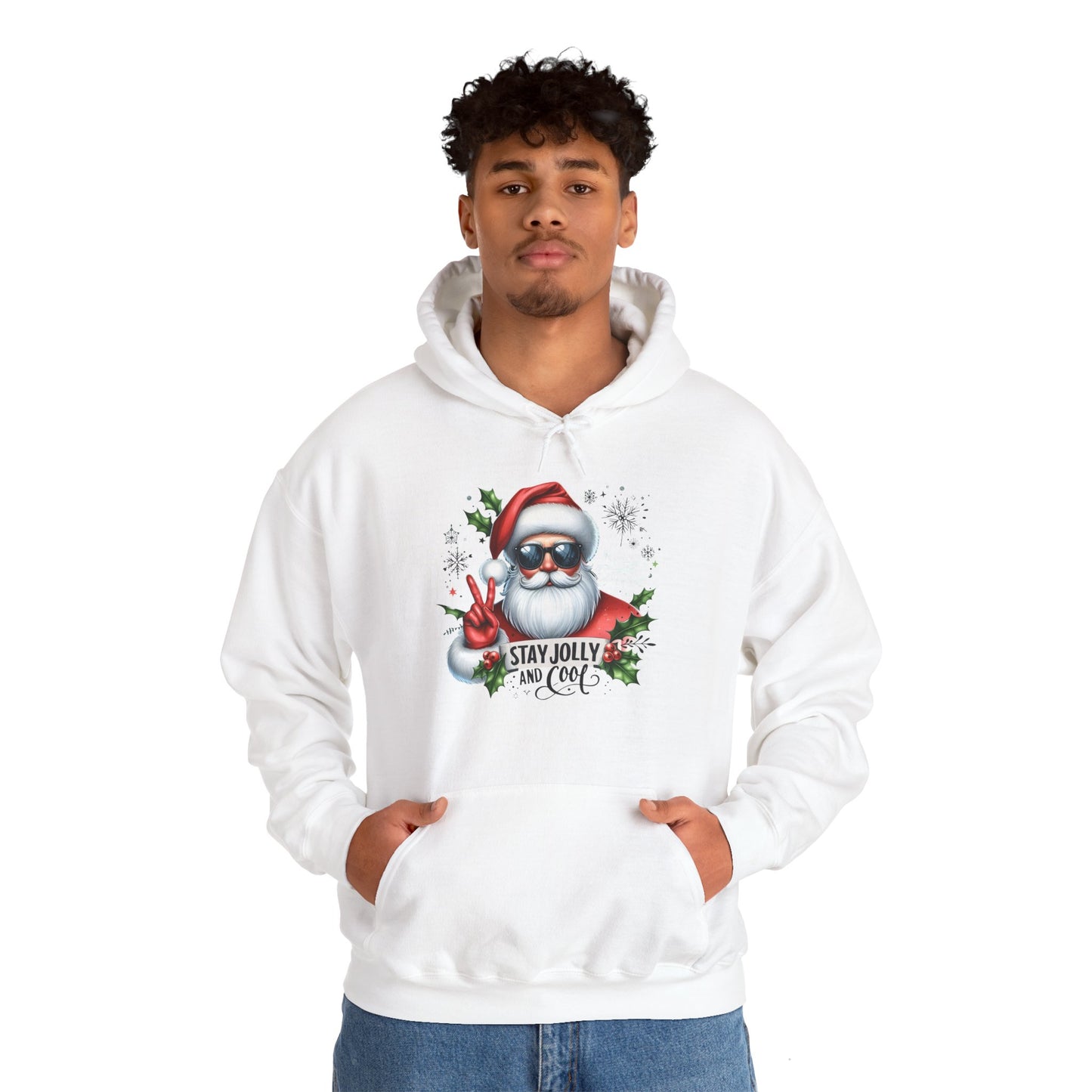 Jolly and Cool Festive Christmas Unisex Hoodie with pouch