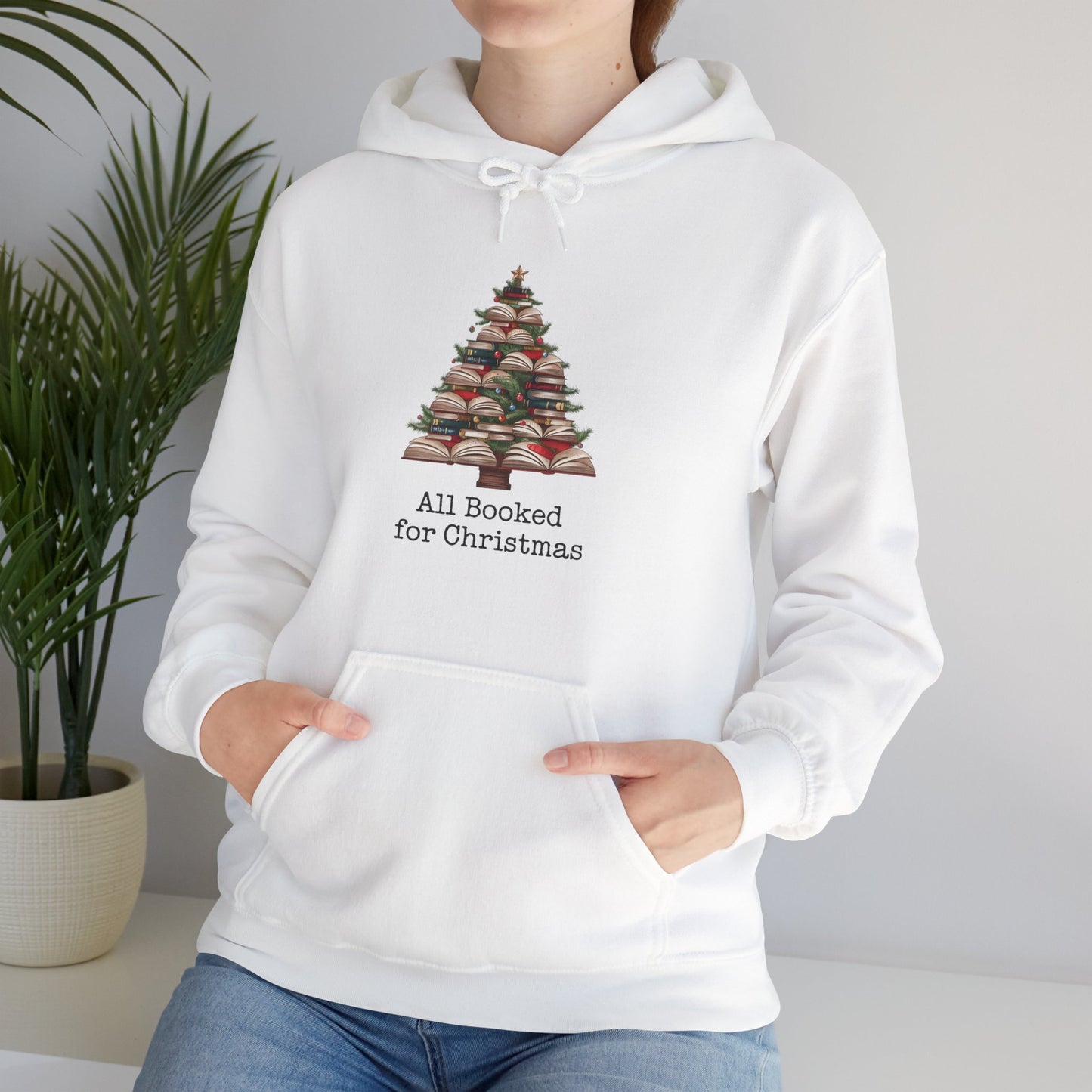 All Booked for Christmas,  Book Christmas Tree, Book Lover Unisex Heavy Blend Hooded Sweatshirt - sizes S - 5X