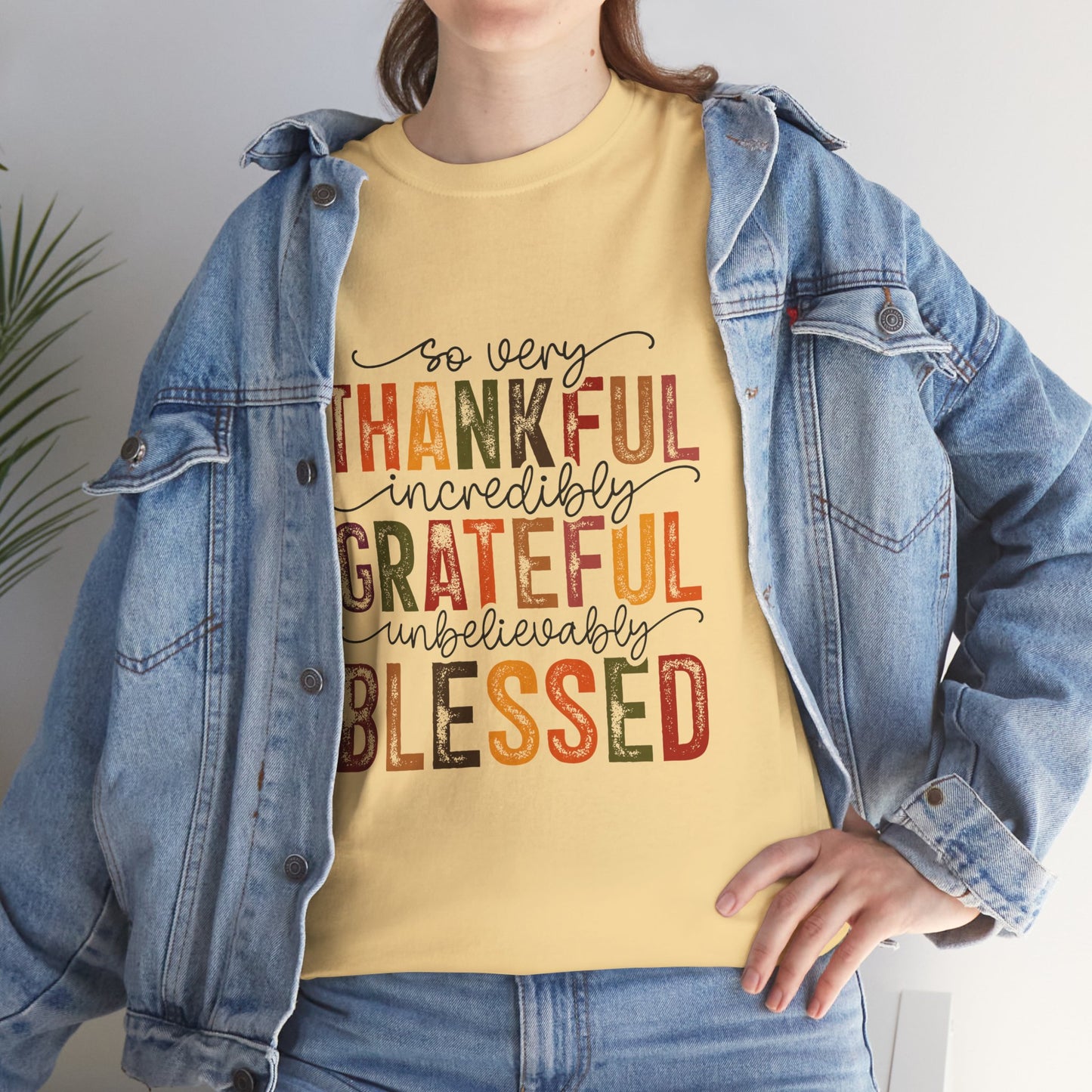 Thankful Grateful Blessed Unisex Heavy Cotton Tee - Thanksgiving Distressed Graphic T-Shirt