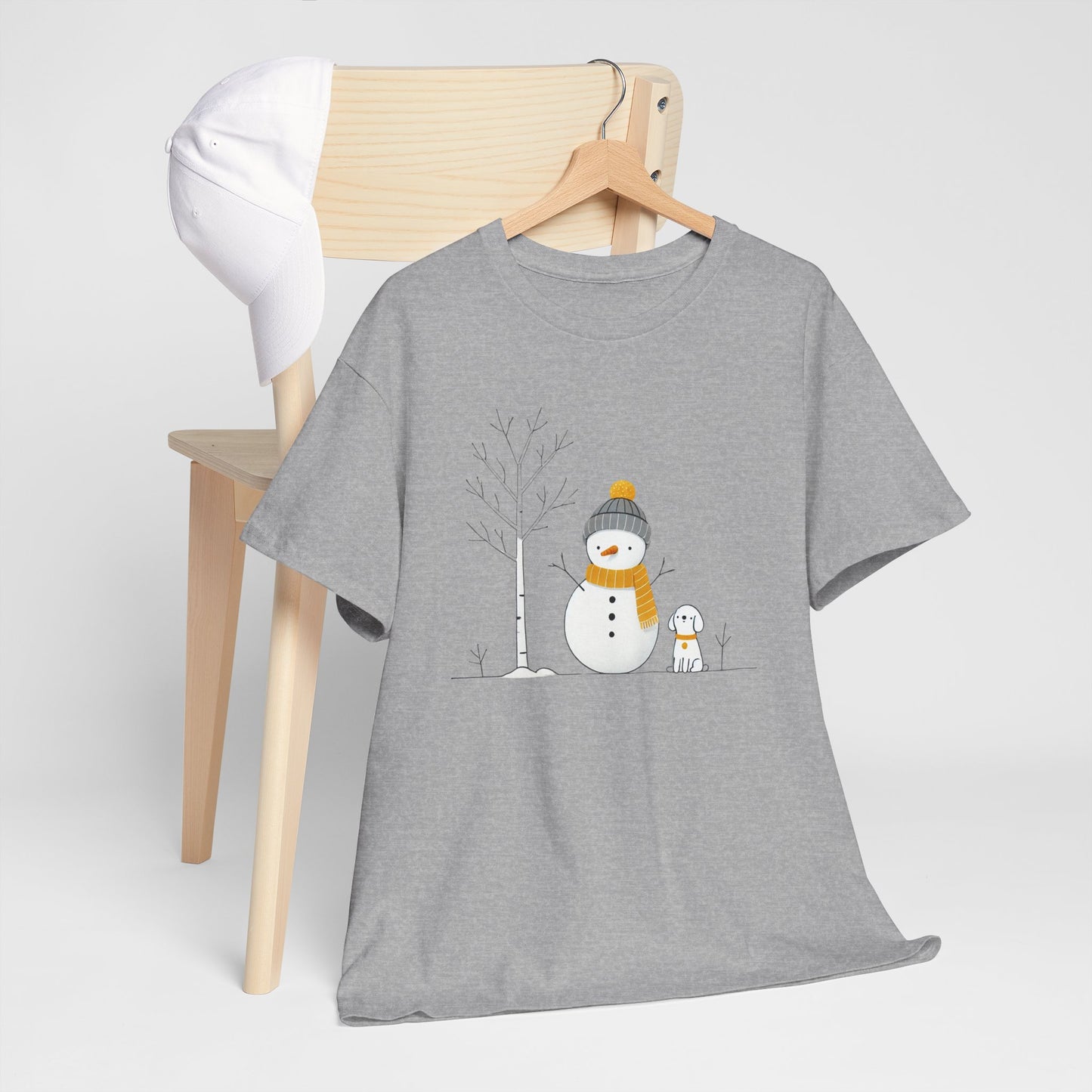 Snowman and dog Winter scene Unisex Heavy Cotton Tee - S - 3X