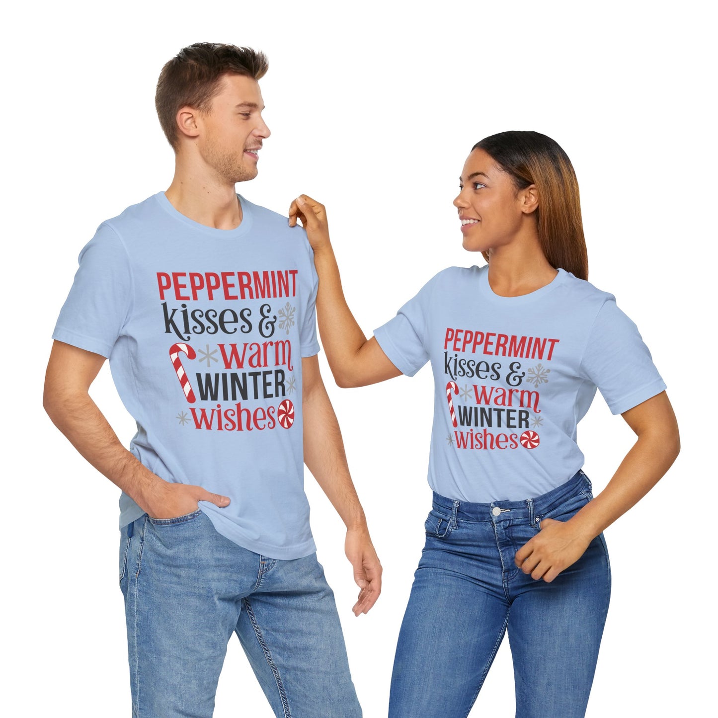 Peppermint Kisses and Warm Winter Wishes Unisex Jersey Short Sleeve Tee - sizes S - 3X