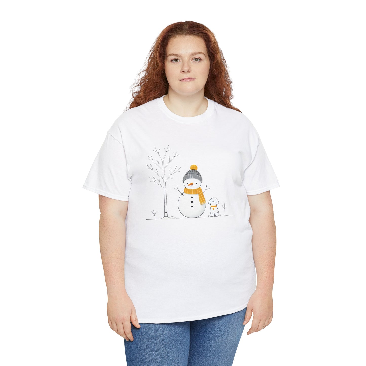 Snowman and Dog Unisex Heavy Cotton Tee - sizes S - 5X