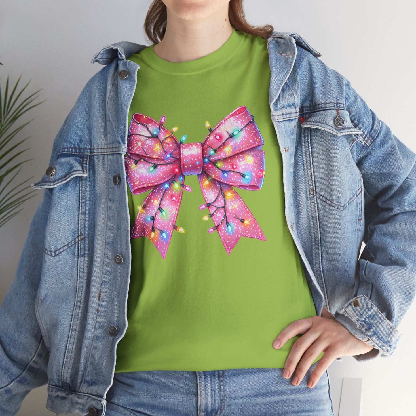 Pink Bow Unisex Tee - Christmas Lights Festive Shirt - sizes S - 5X