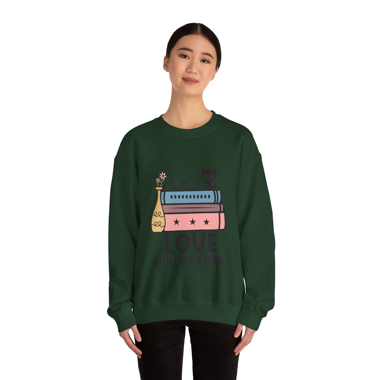 Just a girl who loves Cats and Books Unisex Heavy Blend Crewneck Sweatshirt