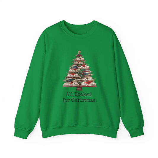 All Booked for Christmas, Book Christmas Tree, Unisex Heavy Blend Crewneck Sweatshirt - size S - 5X