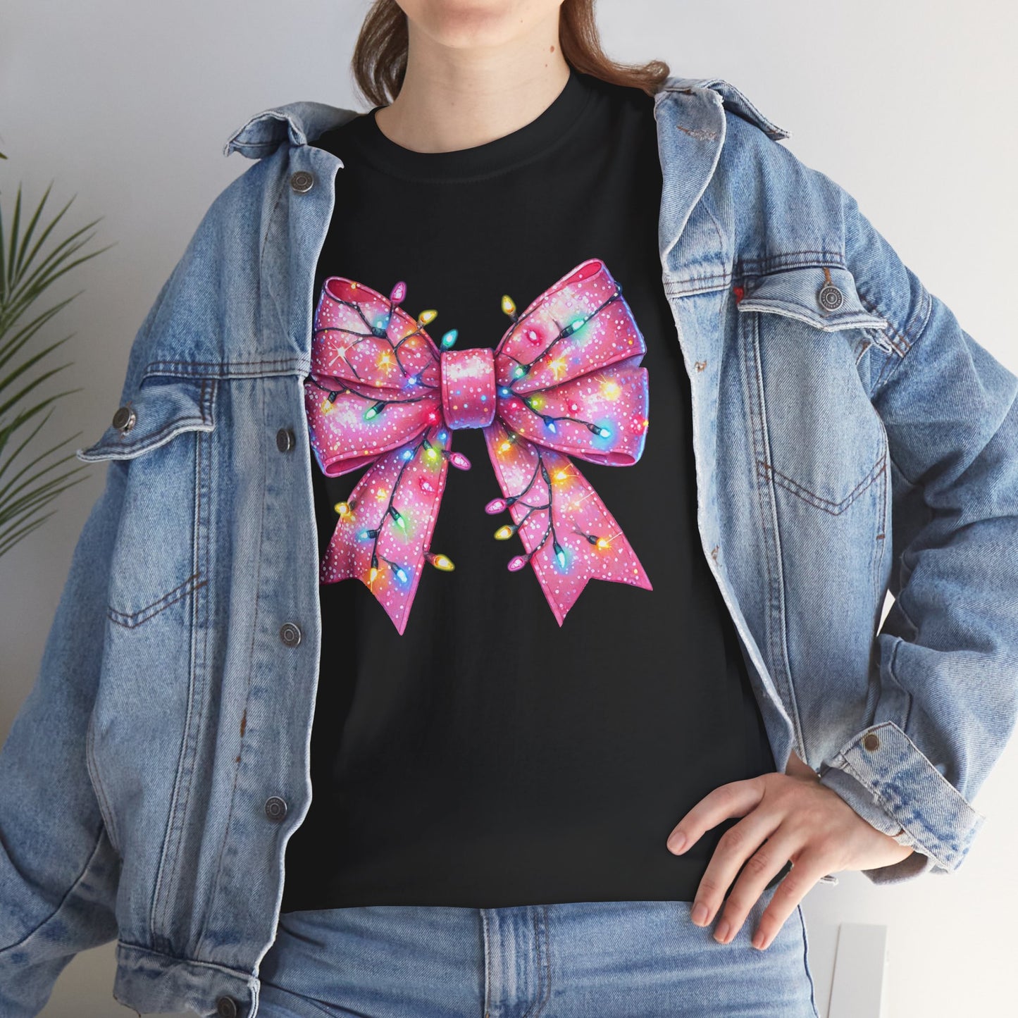 Pink Bow Unisex Tee - Christmas Lights Festive Shirt - sizes S - 5X