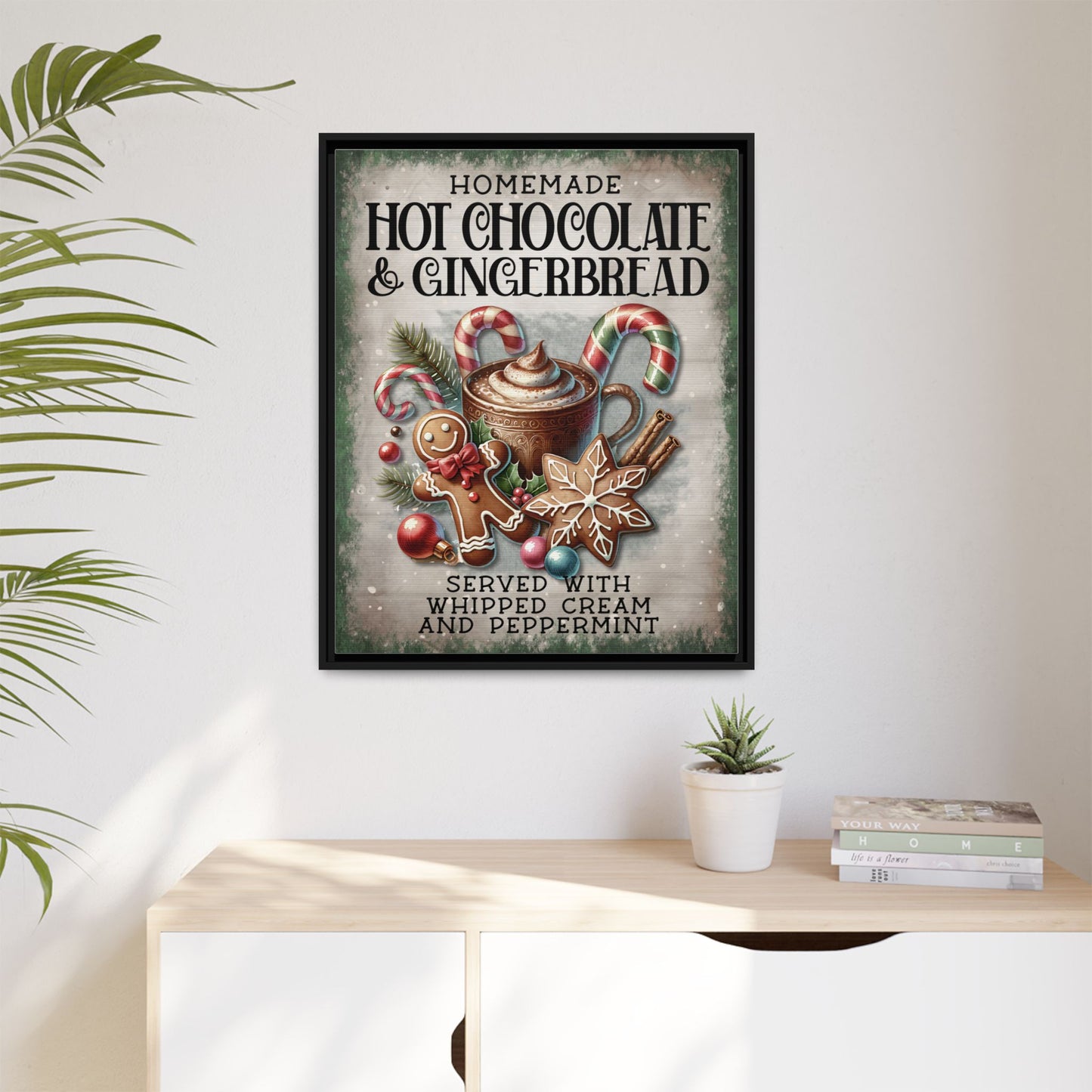 Homemade Hot Chocolate & Gingerbread Matte Canvas, Framed (Multi-color)