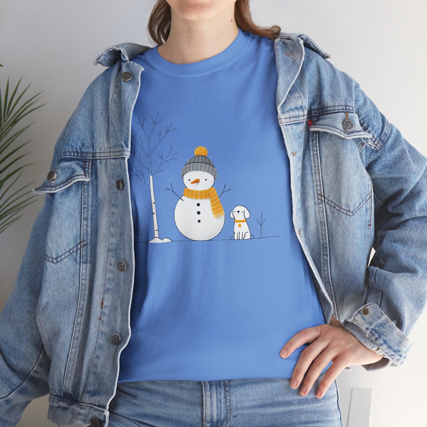 Snowman and dog Winter scene Unisex Heavy Cotton Tee - S - 3X