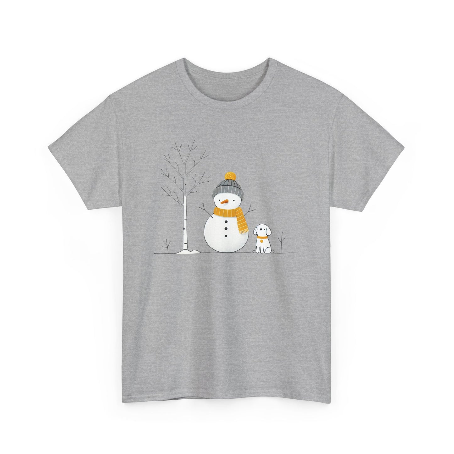 Snowman and dog Winter scene Unisex Heavy Cotton Tee - S - 3X