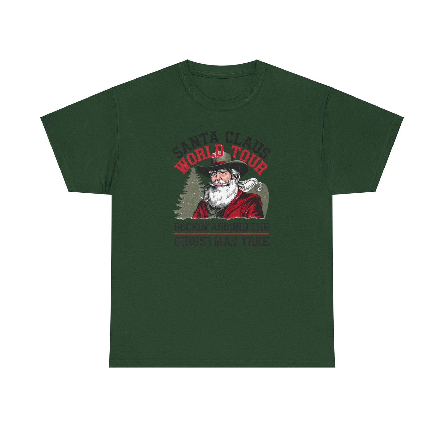 Cowboy Santa World Tour Unisex Heavy Cotton T-shirt - Christmas Funny Country Graphic Holiday Tee - sizes S - 5X