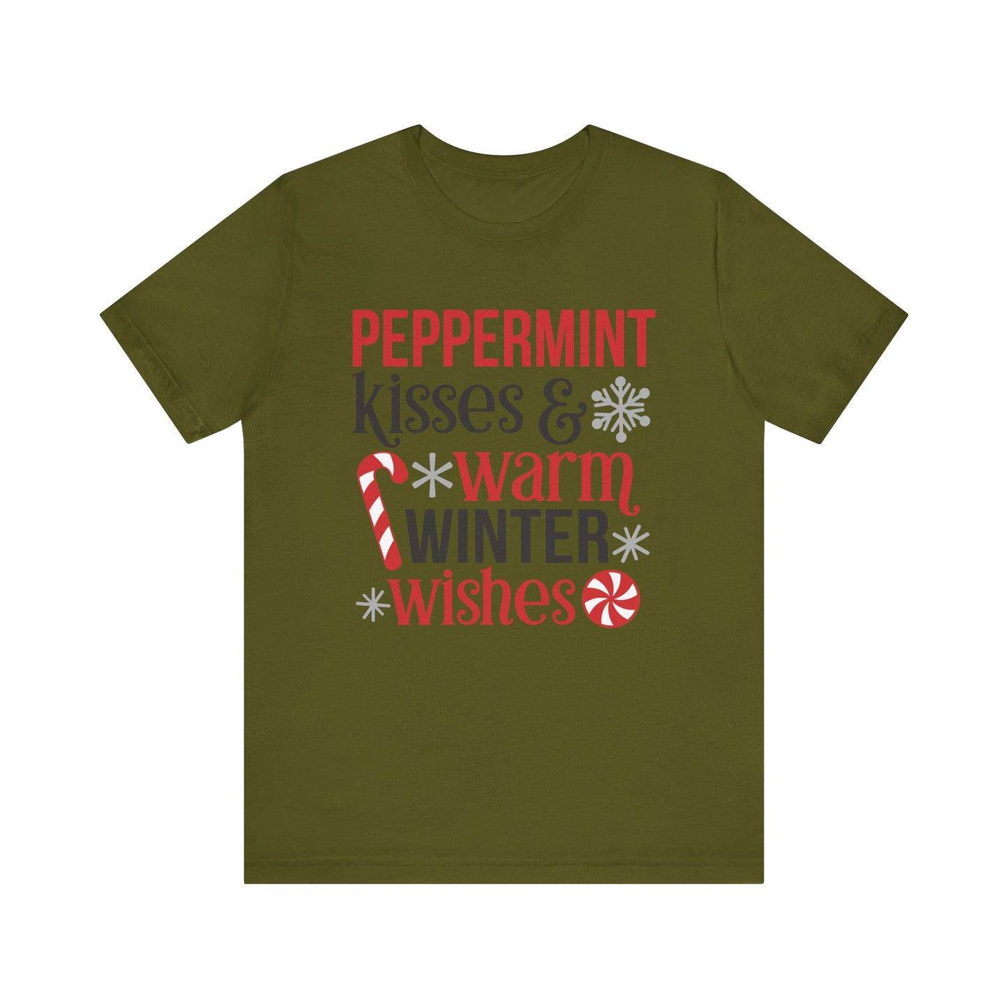 Peppermint Kisses and Warm Winter Wishes Unisex Jersey Short Sleeve Tee - sizes S - 3X