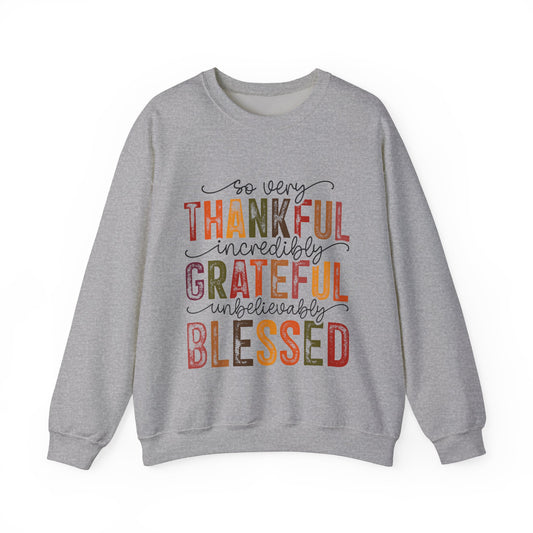 Thankful Grateful Blessed Unisex Heavy Blend Crewneck Sweatshirt - Thanksgiving Warm Cozy