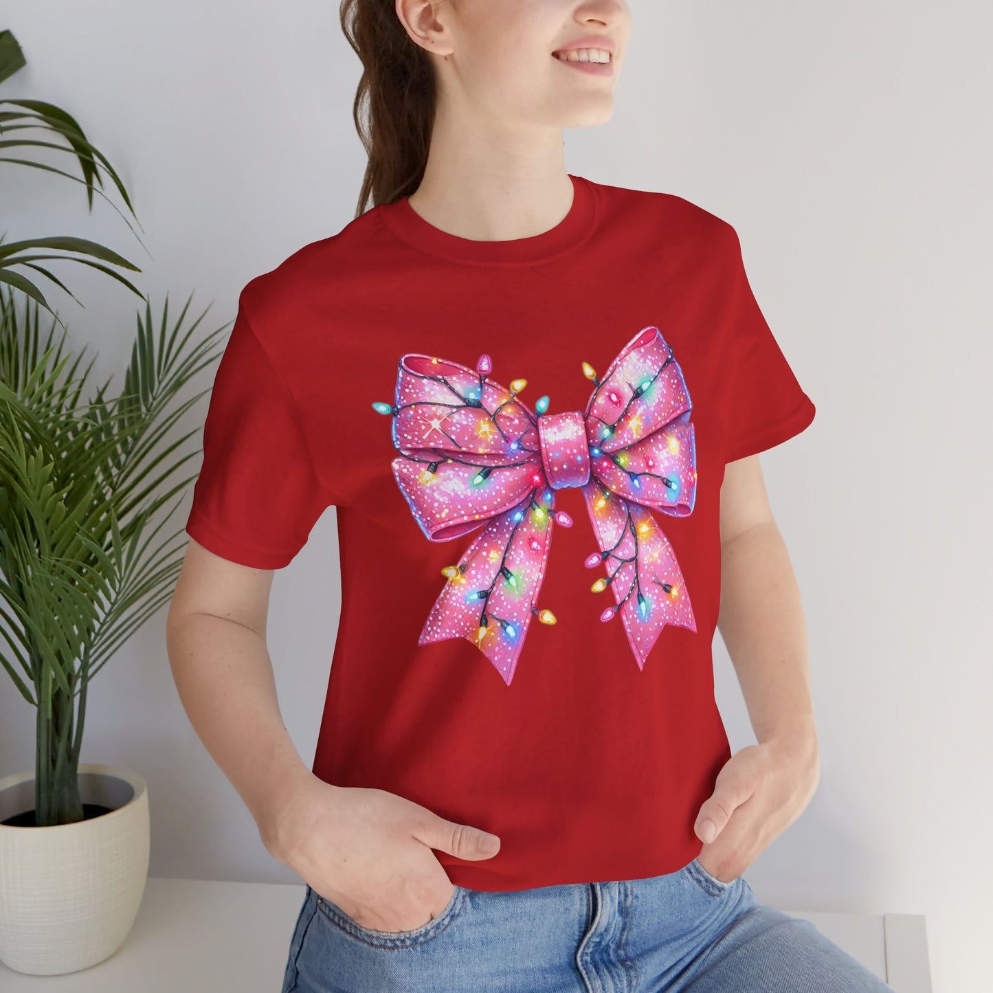 Pink Christmas Bow Unisex Jersey Short Sleeve Tee - sizes S - 3X