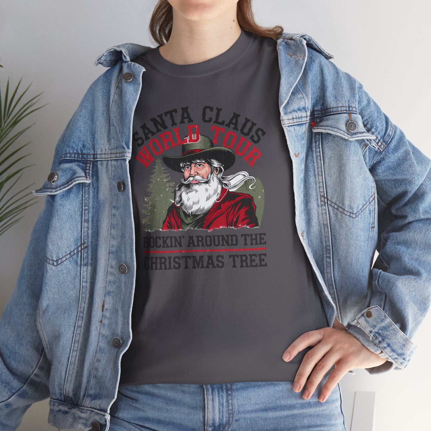 Cowboy Santa World Tour Unisex Heavy Cotton T-shirt - Christmas Funny Country Graphic Holiday Tee - sizes S - 5X